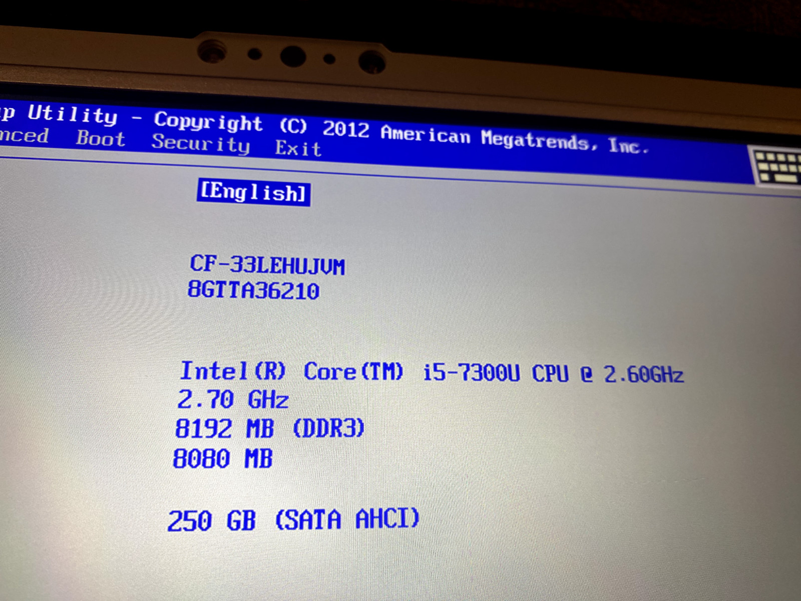 Panasonic ToughBook CF-33 MK1 i5-7300U 2.6GHz 8GB 250GB SSD, Smart Card, 4G LTE