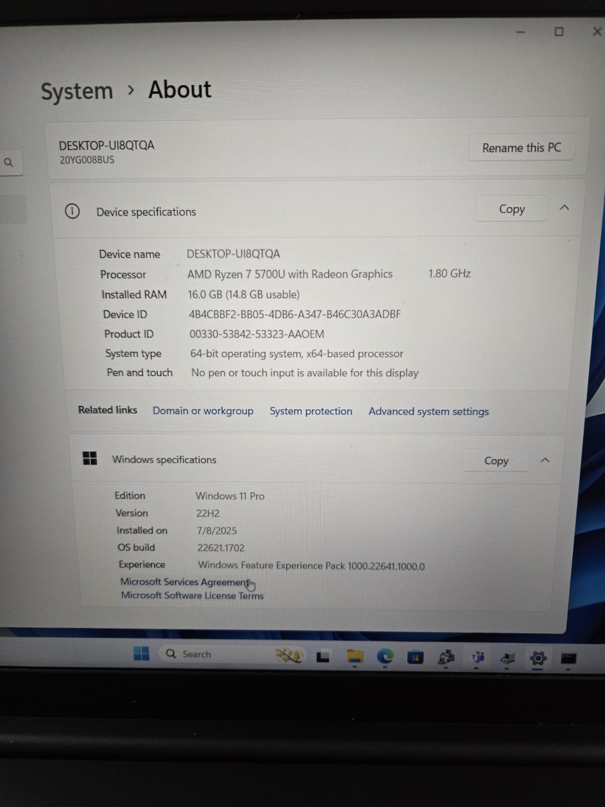 LENOVO ThinkPad E15 Gen3 AMD Ryzen 7 5700U 16GB 1TB SSD Win11Pro