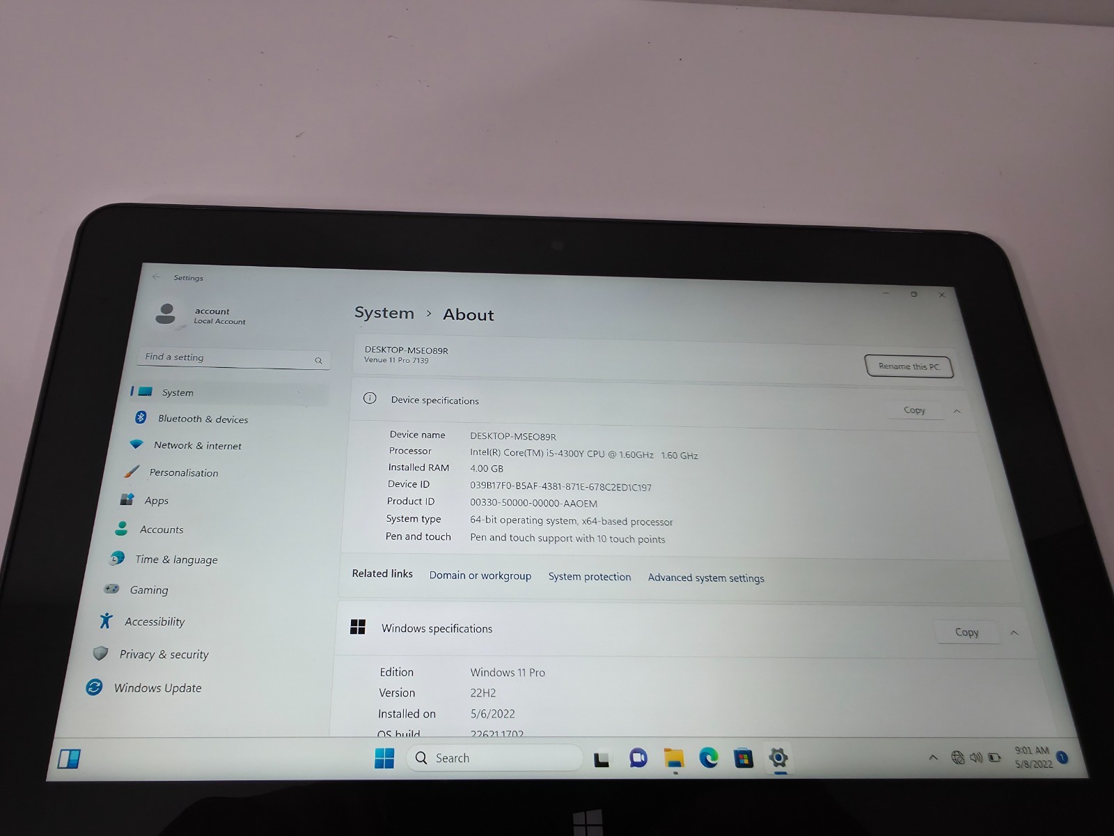 Dell Venue 11 Pro 7139 i5-4300Y @ 1.6GHz 4GB 128GB Touch Screen FHD W/ FP & SC