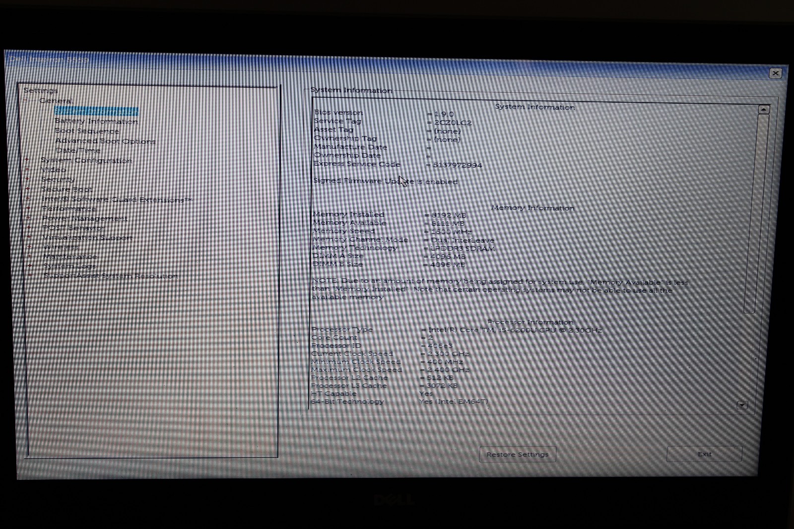 Dell Inspiron 5559 i5-6200U @ 2.3 GHz 8GB RAM 500GB No OS