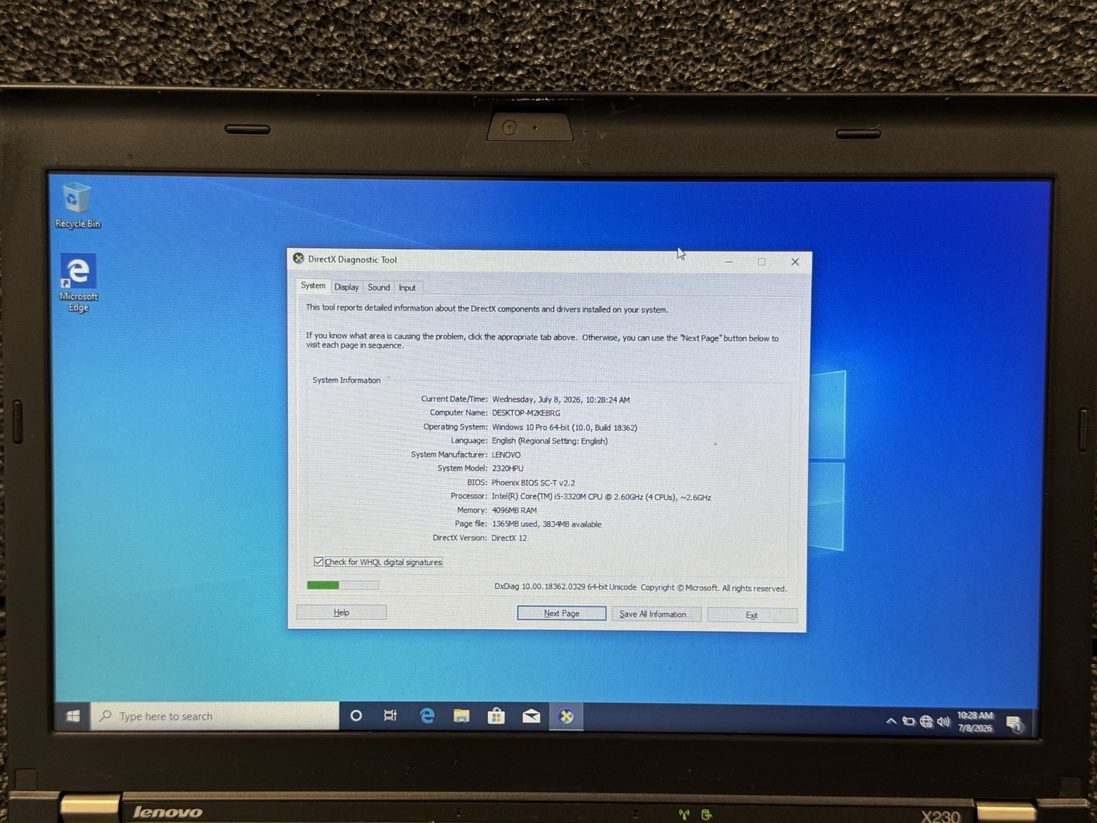 Lenovo Thinkpad X230 i5 4GB RAM 500HD/ Windows 10/W/CHARGER/ BAD BATTERY!!