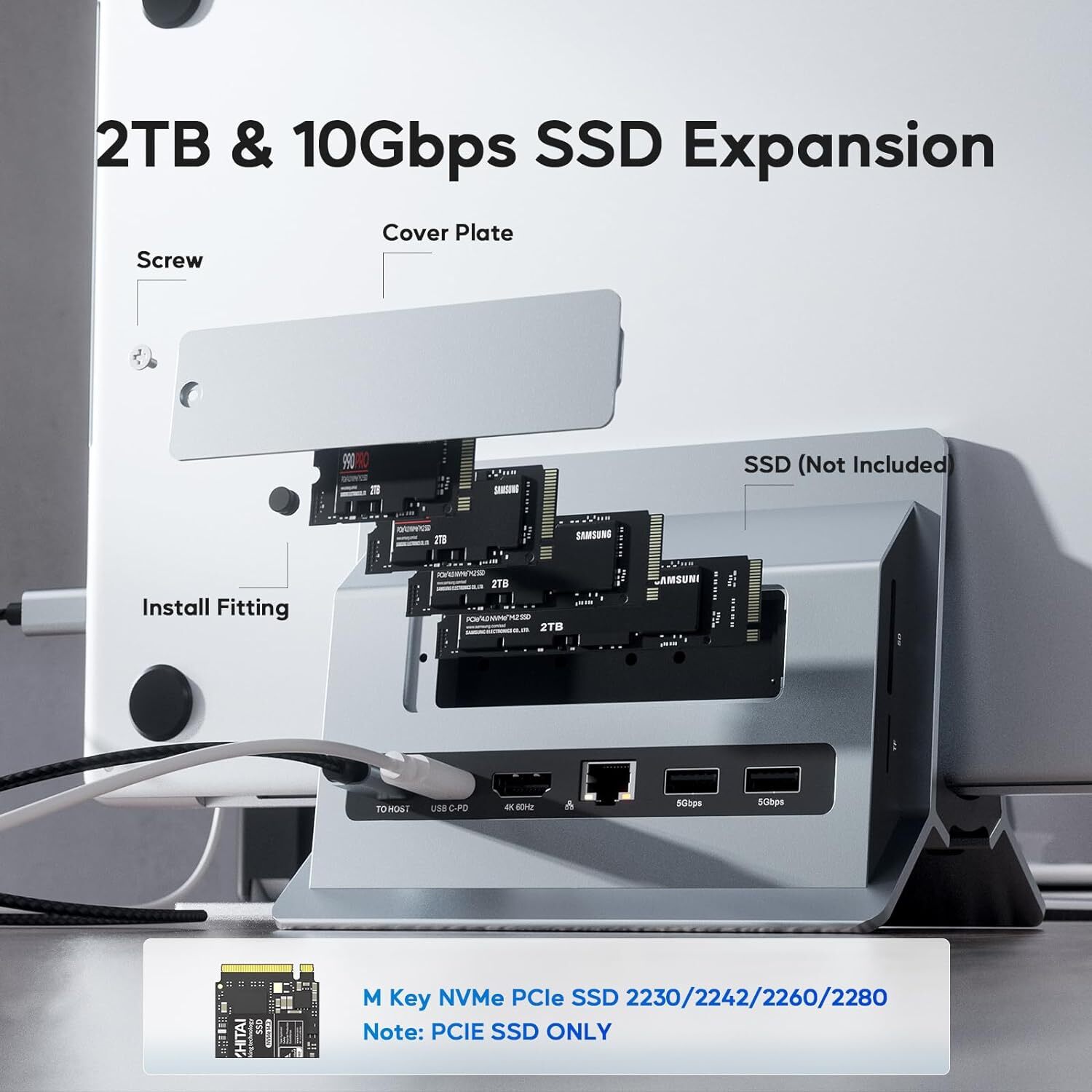Vertical MacBook Docking Station, Docking Station for Mac Mini with M.2 NVMe