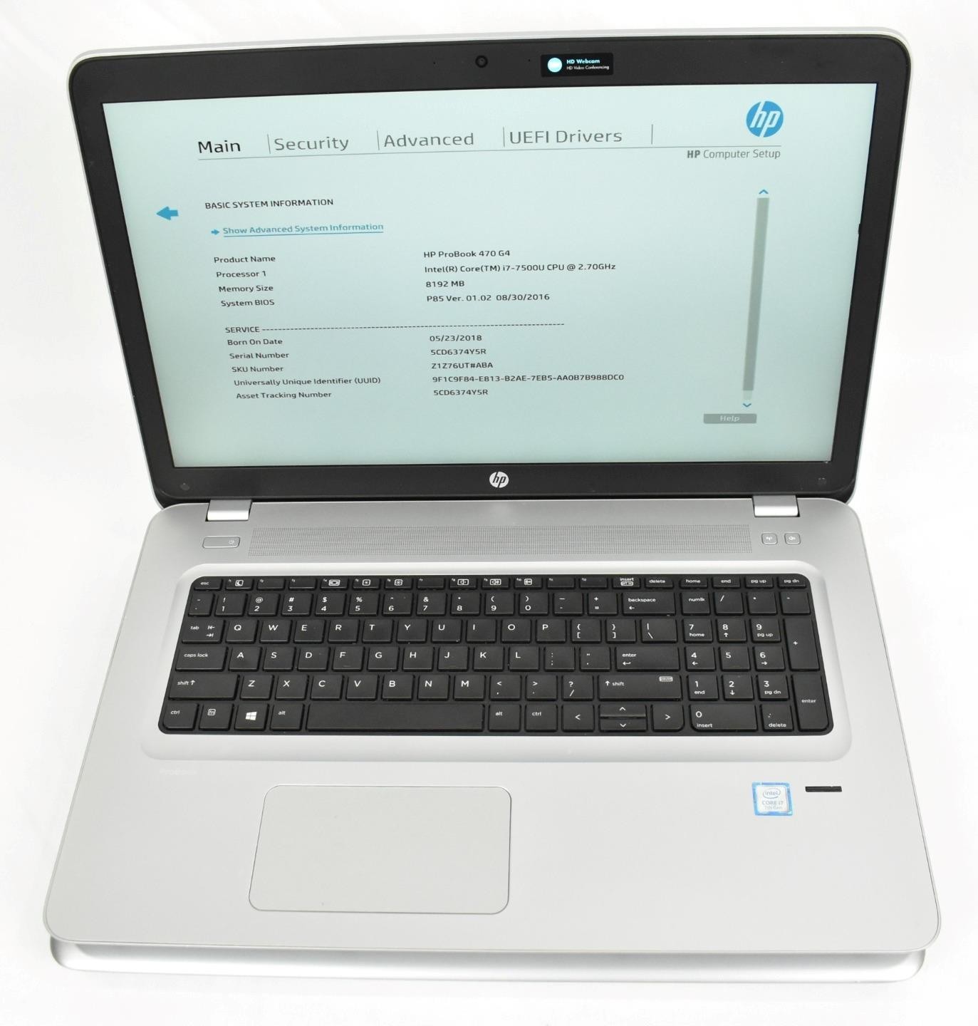 (4) HP ProBook 470 G4 Laptops i7-7500U 2.7GHz 8GB 240GB SSD DVDRW No OS 17.3″