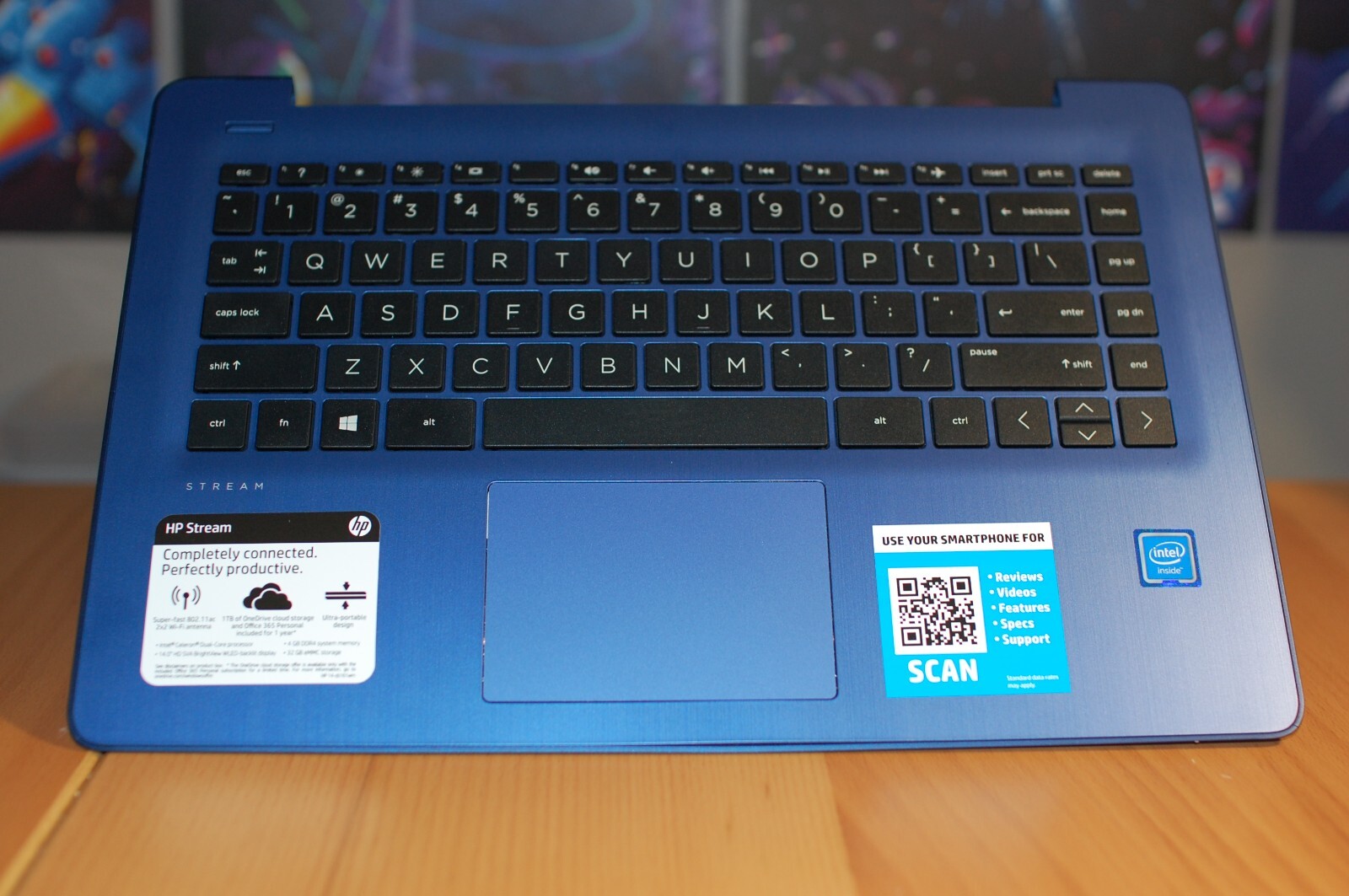 HP Stream Blue 14-cb161wm Palmrest w/ Keyboard, touchpad, and Bottom Cover Case