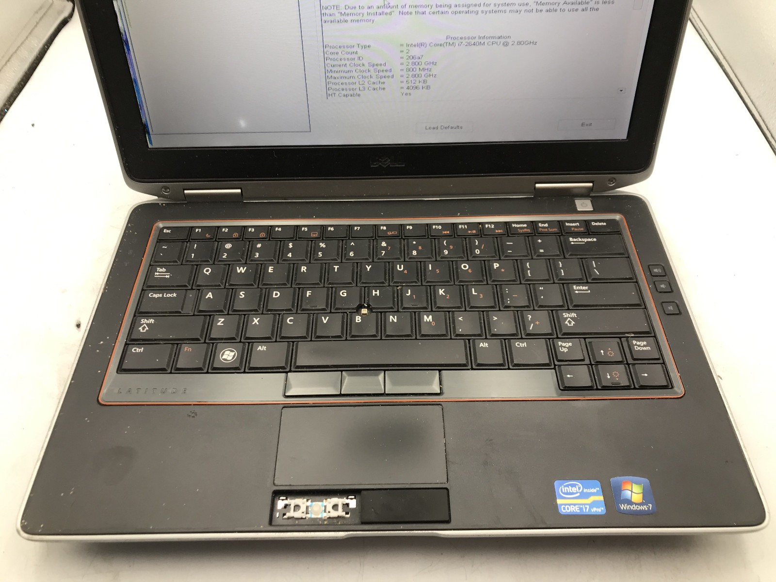 DELL LATITUDE E6320 – BOOTS TO BIOS – INTEL I7 2640M – NO RAM – READ DESC – BB!