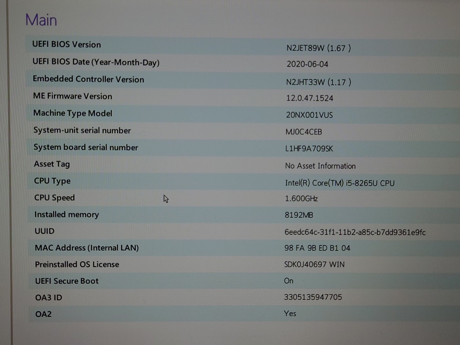 Lenovo ThinkPad T490s 14″ FHD i5-8365U 8GB RAM No OS/SSD