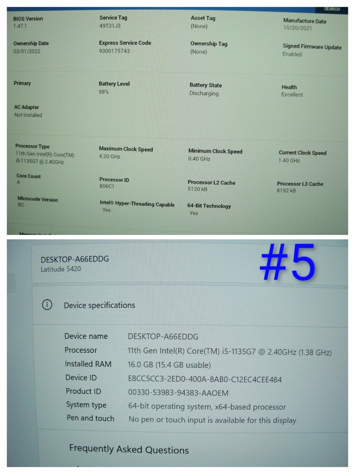 Dell Latitude 5420 14″FHD i5-1135G7 2.4GHz 16GB 256GB Win11Pro PwR Battery +PA
