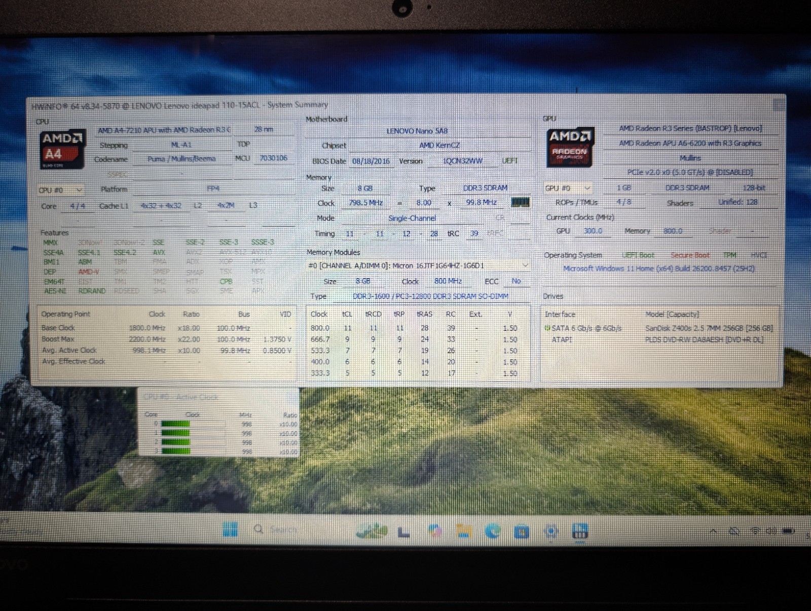 LENOVO IDEAPAD 110-15ACL | AMD A4-7210 8GB RAM 256GB SSD | WIN 11 DVD