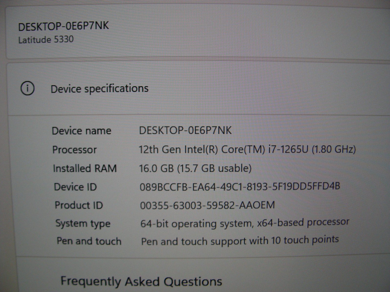 Dell Latitude 5330 13.3″FHD TOUCH i7-1265U 1.8GHz 16GB 512GB SSD W11Pro +Charger