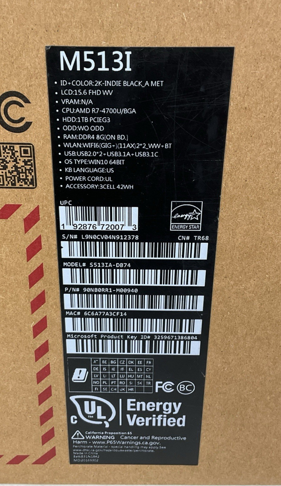 ASUS Vivobook M513IA-DB74 15.6″ AMD Ryzen 7 4700U @2.00GHz 8GB RAM DDR4 1TB SSD