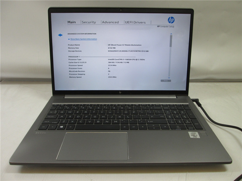 HP ZBook G7 Laptop i7-10850H 2.7GHz 8GB 512GB NVMe Win11 COA No Battery
