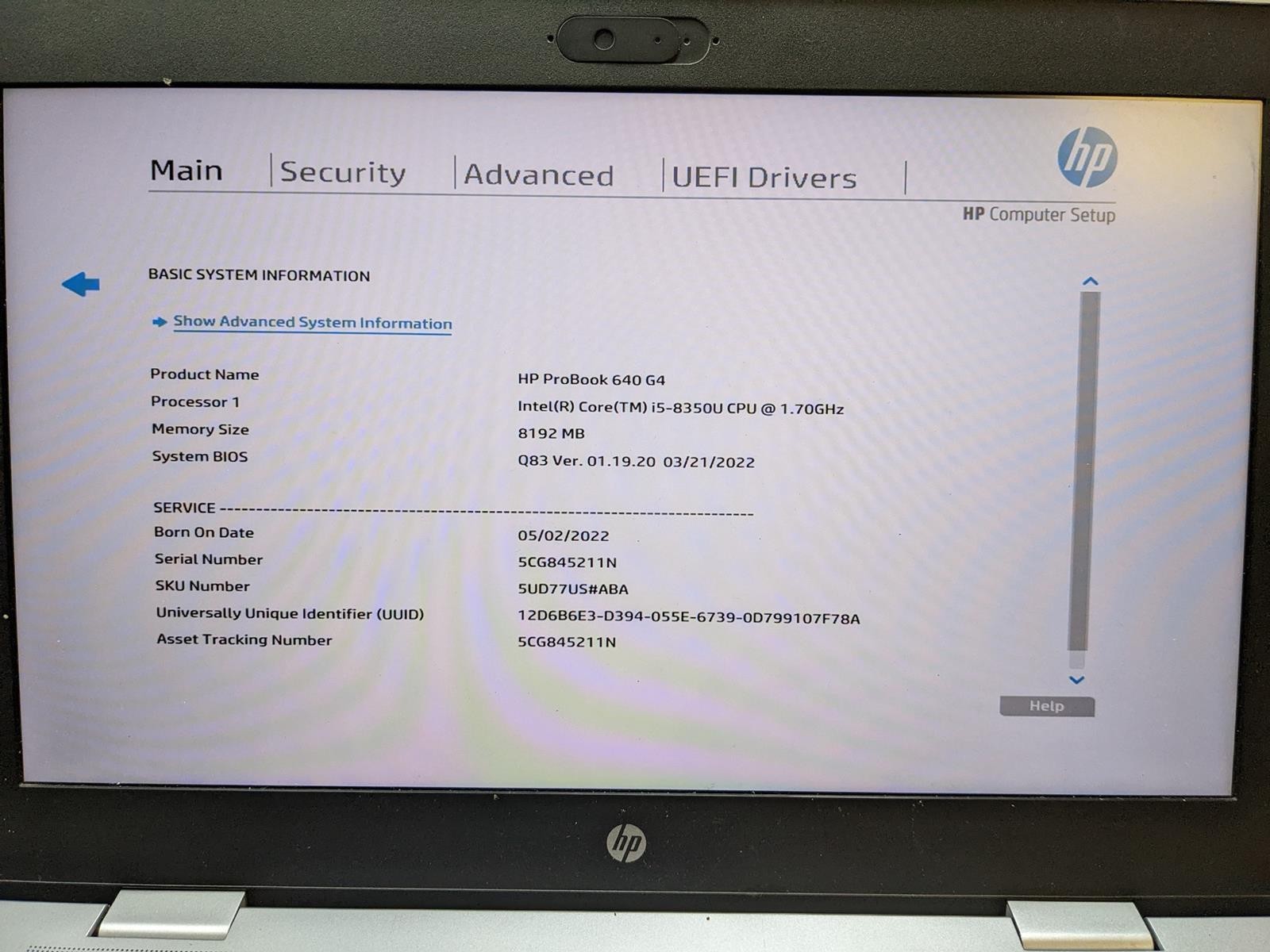 HP PROBOOK 640 G4 i5-8350U @ 1.7GHz, 8GB RAM, NO HDD/OS