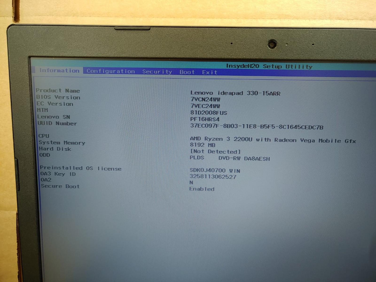 Lenovo IdeaPad 330-15ARR 15.6″ AMD Ryzen 3 2200U✔8GB✔ **NO HDD/NO AC** **READ**
