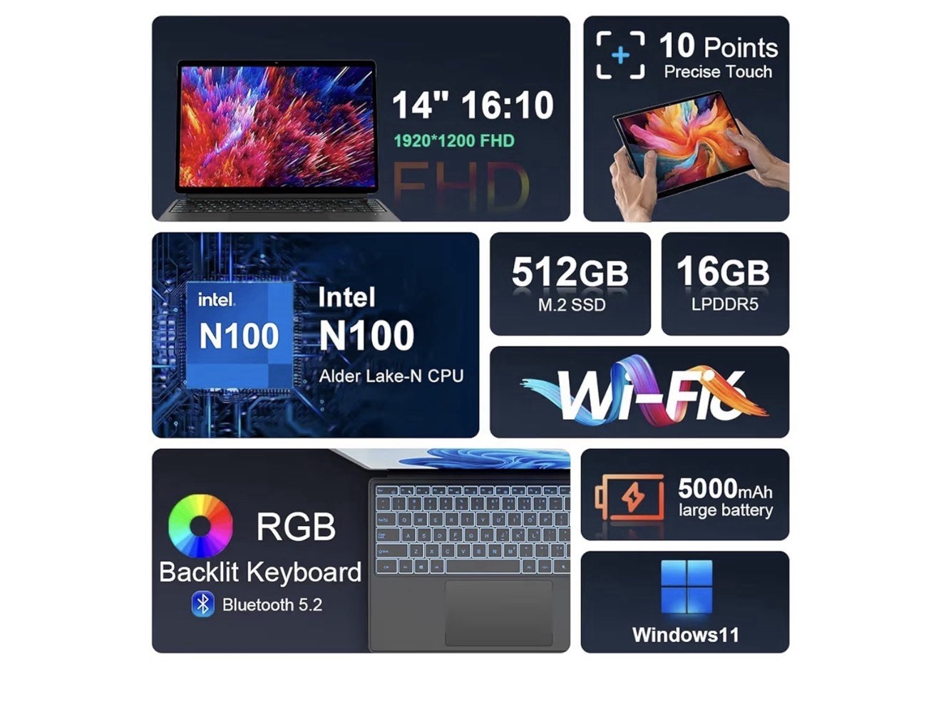 Ami 2-in-1 14″ Touch Intel N100 16GB 512GB SSD Win11 Gray 1920×1200