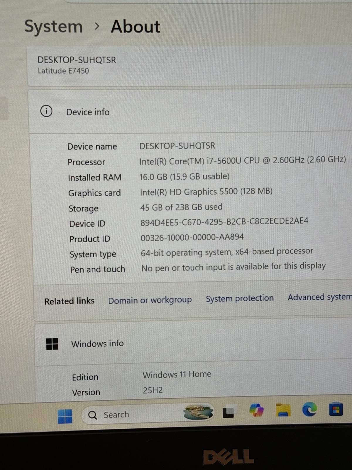 Dell Latitude E7450 14″ Core i7-vPro 2.6GHz 16GB RAM 256GB SSD WIN 11