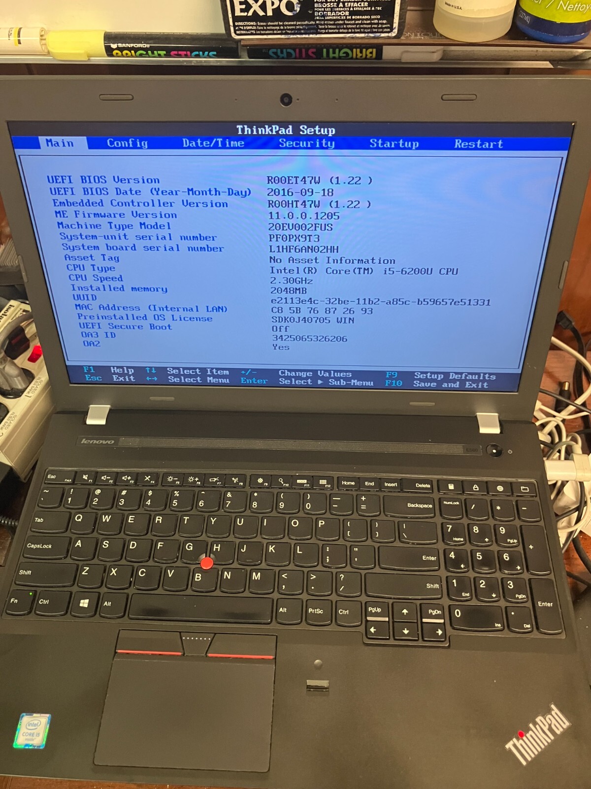 Lenovo ThinkPad E560 15″ Intel Core i5-6200U 2GB RAM NO HD FOR PARTS