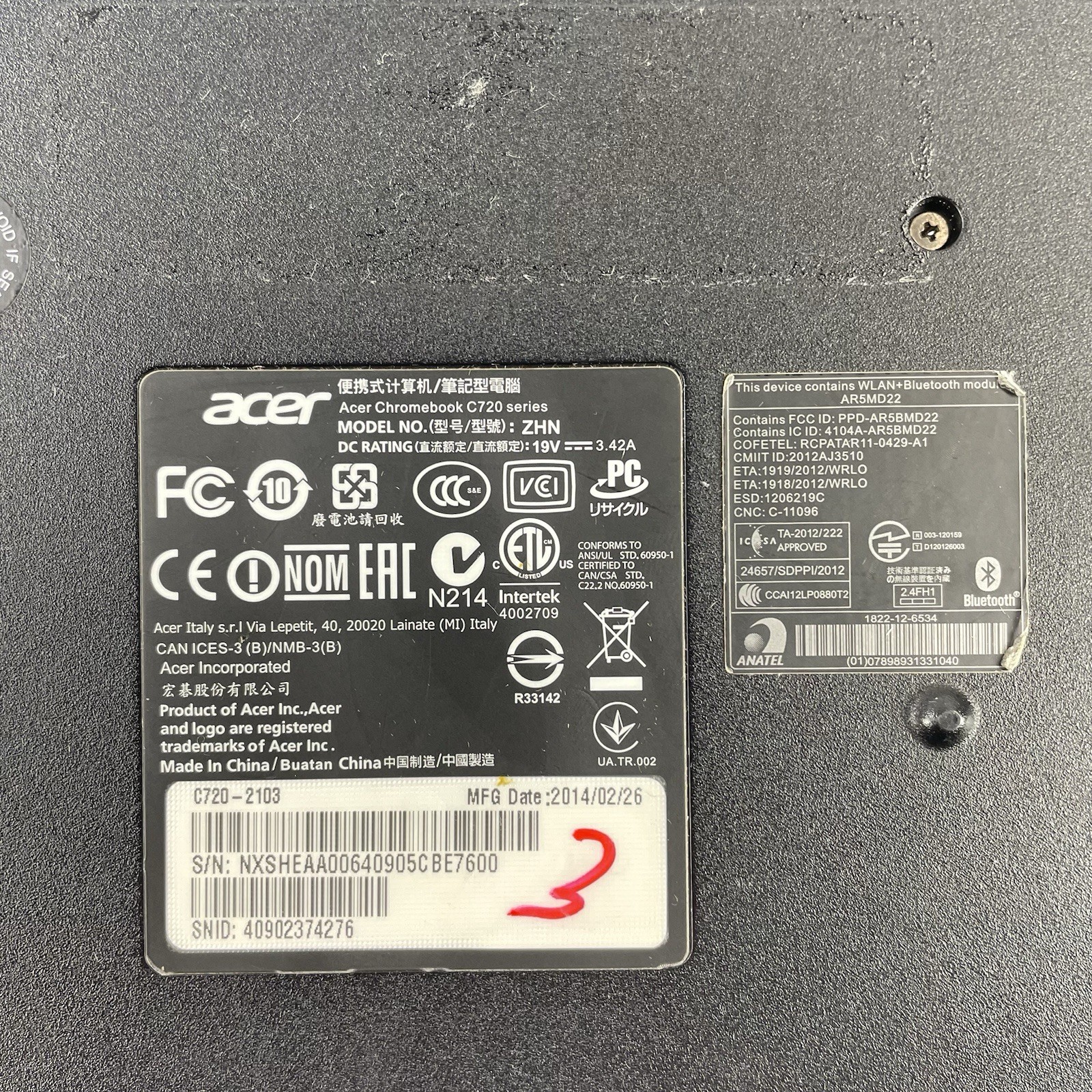 Acer Chromebook C720 11.6″ Celeron 2955U 1.40 GHz 2 GB RAM 16 GB SSD No AC