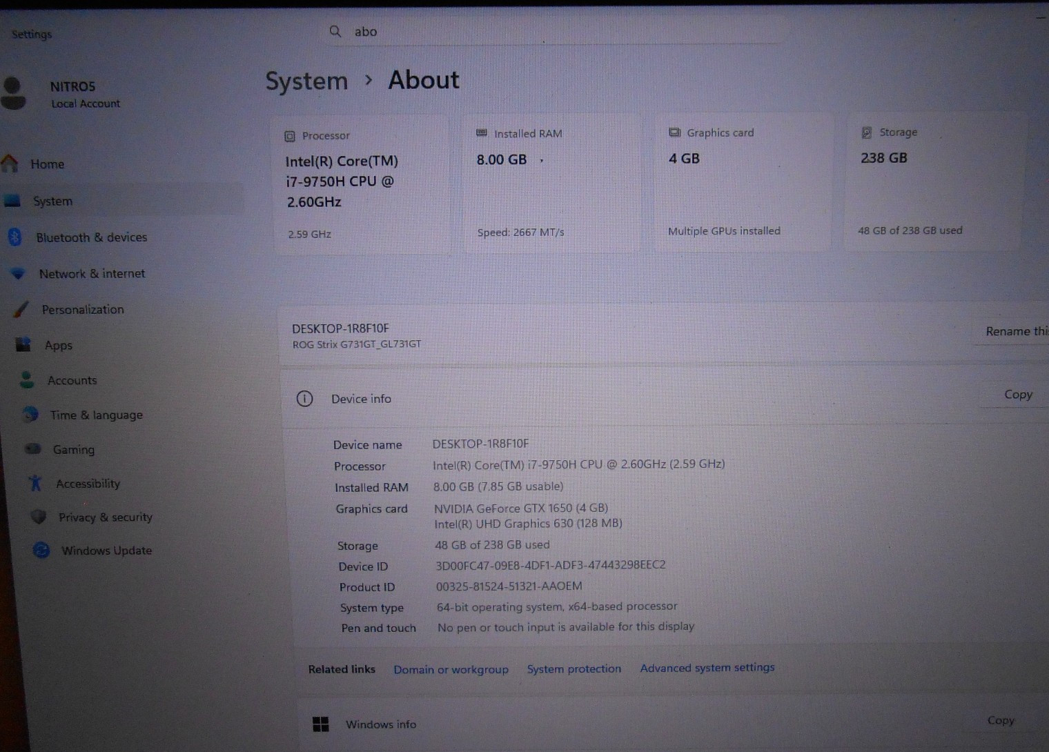 ASUS ROG Strix Dead, For Parts/Repair GL731GT-EB76