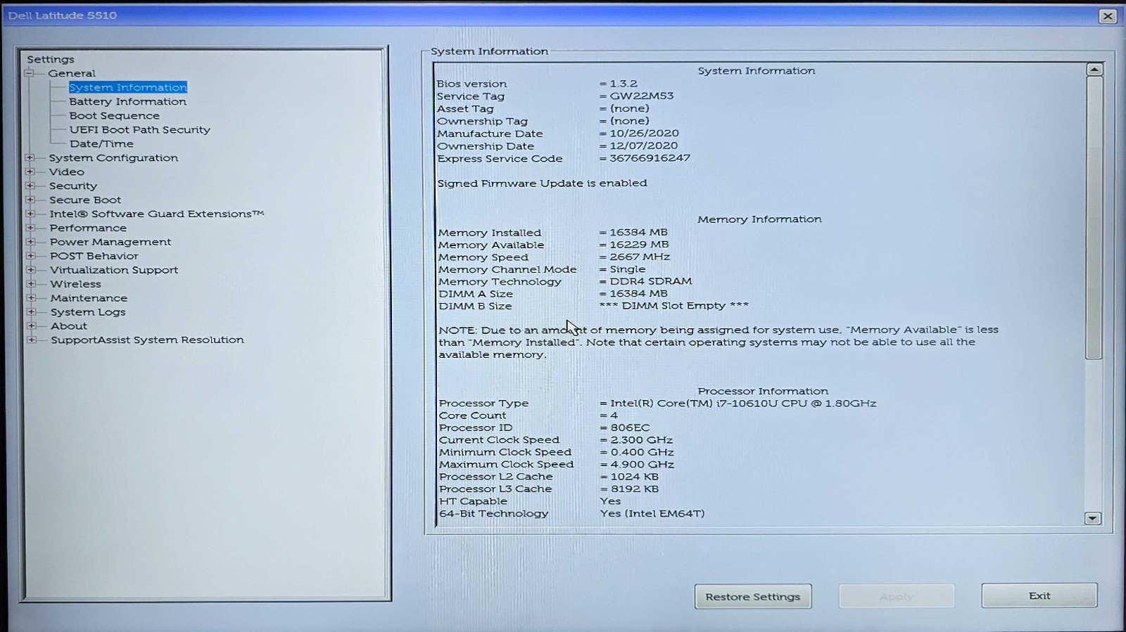 Dell Latitude 5510 Core i7-10610U CPU 16GB RAM 256GB SSD Win 11 Pro w/AC Adapter