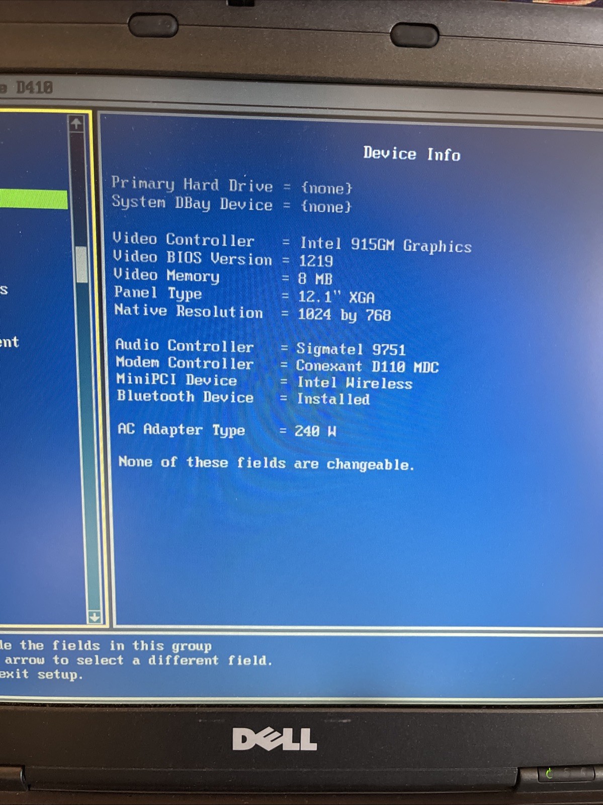 Dell Latitude D410 12″ Laptop Intel Pentium M 2GHZ 2Gb RAM NO HDD/battery CLEAN