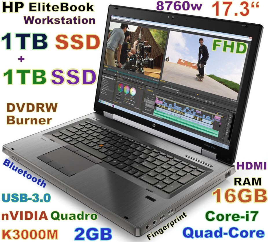 Workstation HP 8760w 17.3″ FHD i7-Quad (2x 1TB) SSD 16GB DVDRW Quadro K3000M 2GB