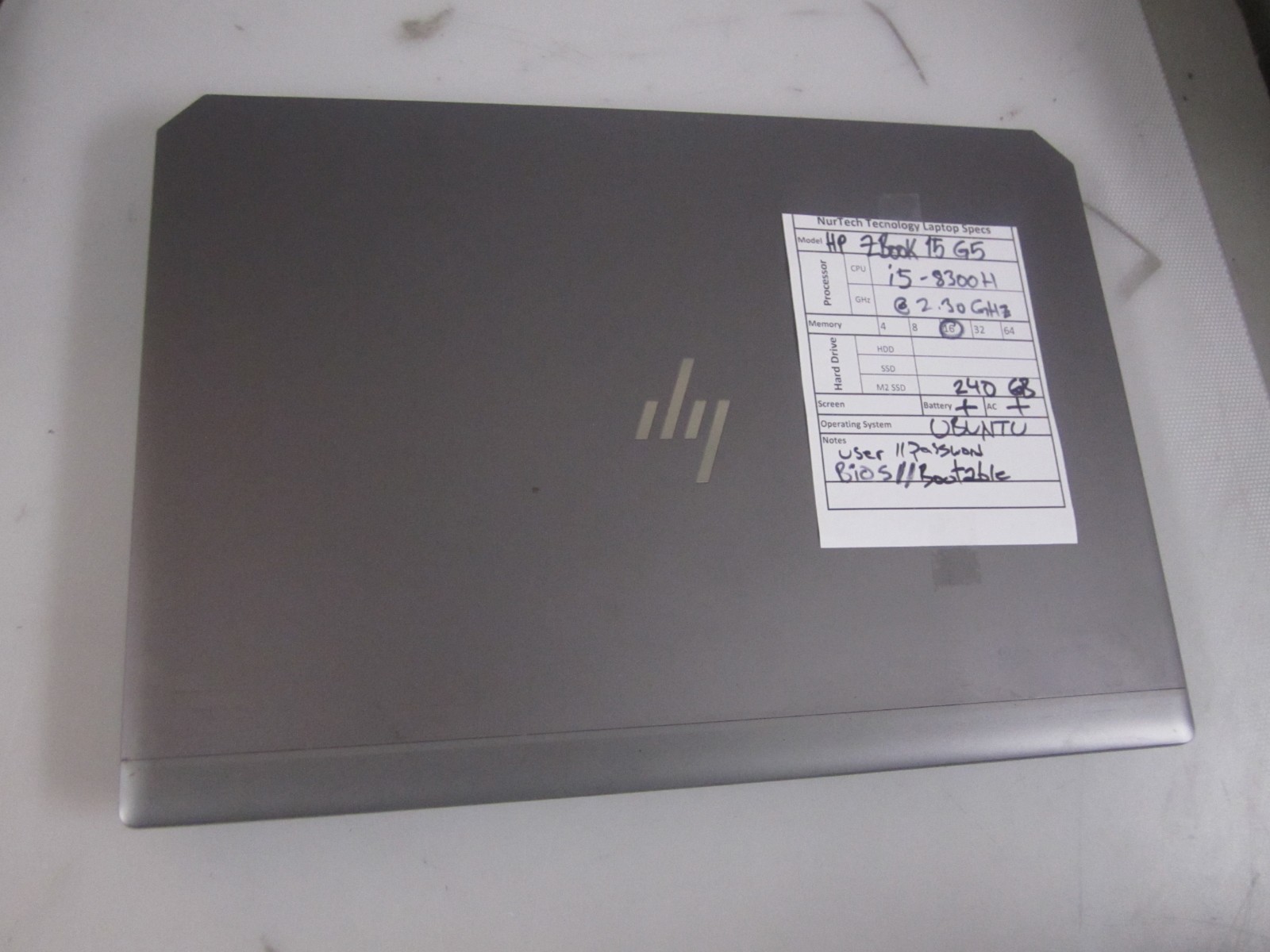 HP ZBook 15 G5 15.6″ i5-8300H 2.3GHz 16GB/240GB m2SSD UBUNTU Laptop + AC [BIOS]
