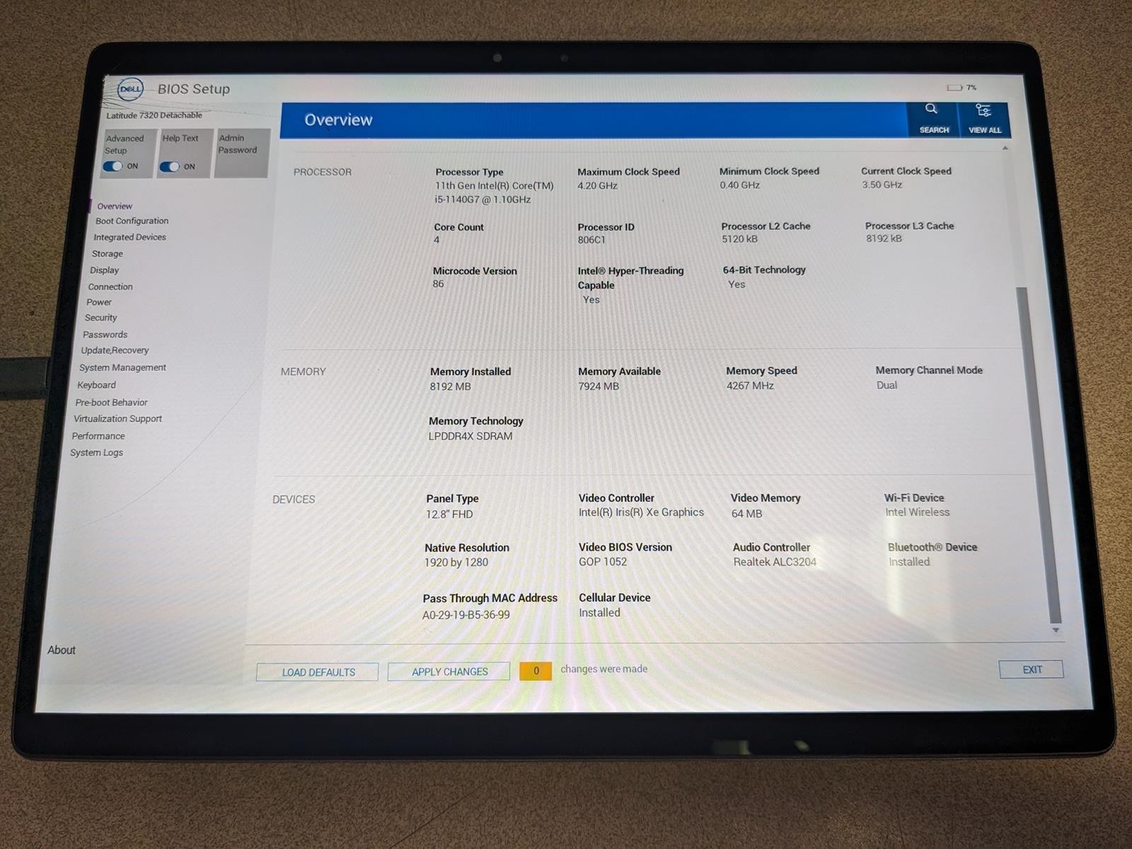 DELL LATITUDE 7320 DETACHABLE I5-1140G7 @ 1.10GHz, 8GB RAM, NO HDD/OS – (PARTS)
