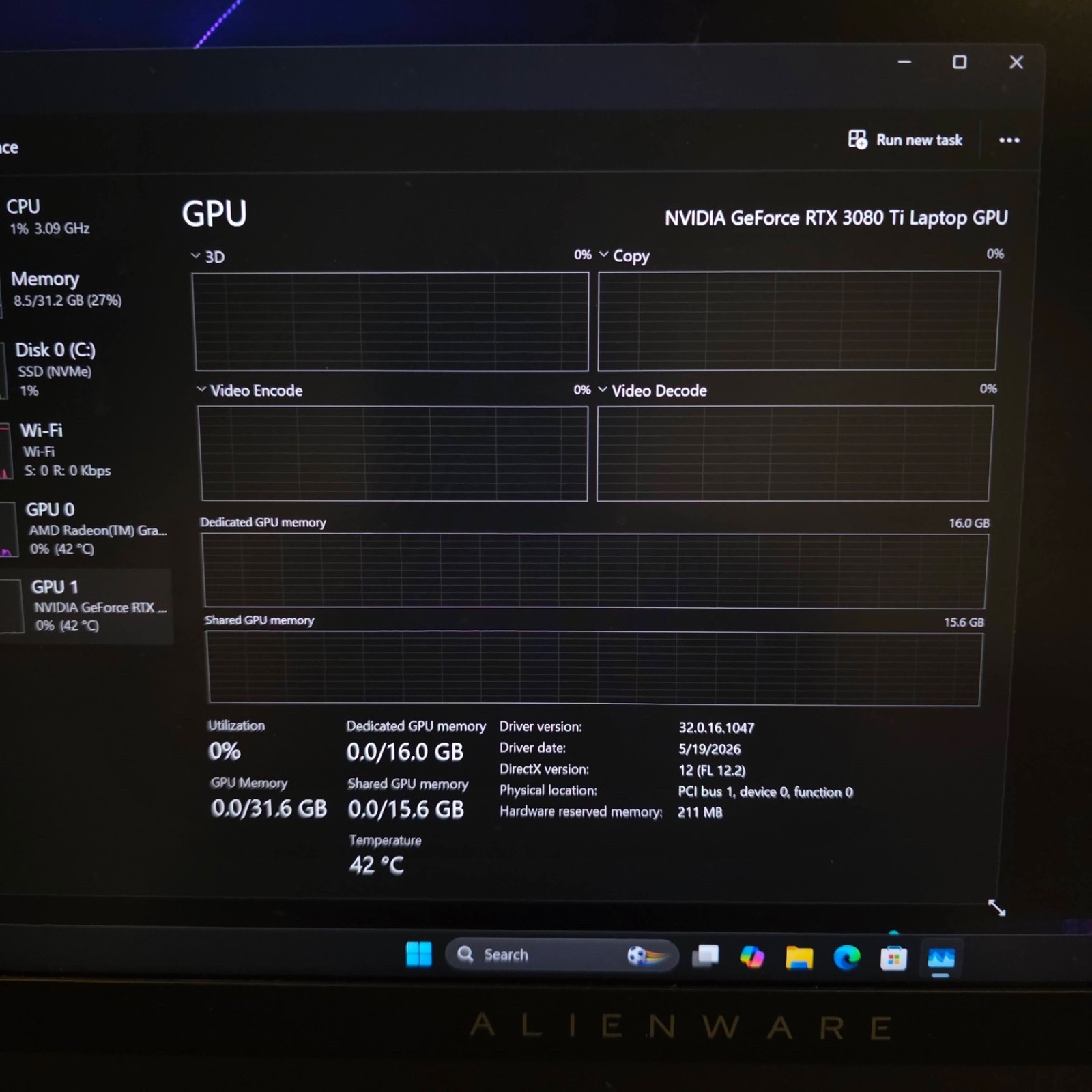 Alienware M15 R7 240Hz 1440P Ryzen 9 6900HX 32GB 1TB RTX 3080Ti 150W 16G DDR6