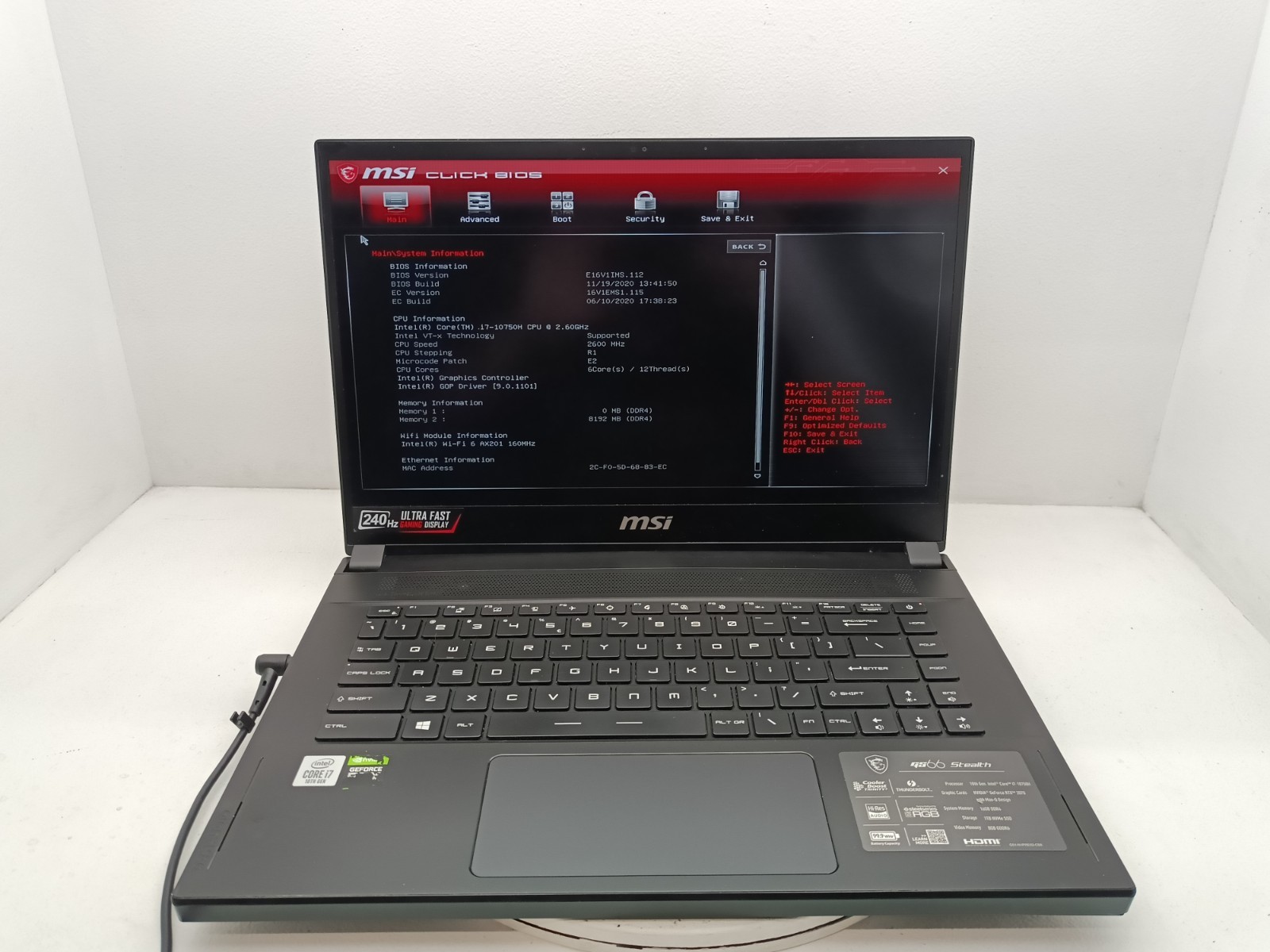 Broken MSI Stealth GS66 i7-10750H 8GB RAM No SSD RTX 2070 Bad GPU #91