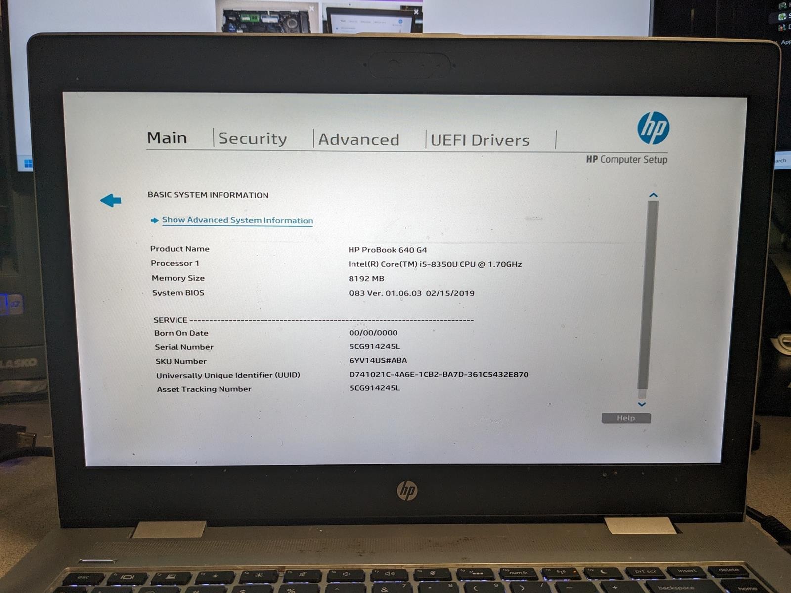 HP PROBOOK 640 G4 i5-8350U @ 1.70GHz, 8GB RAM, NO HDD/OS