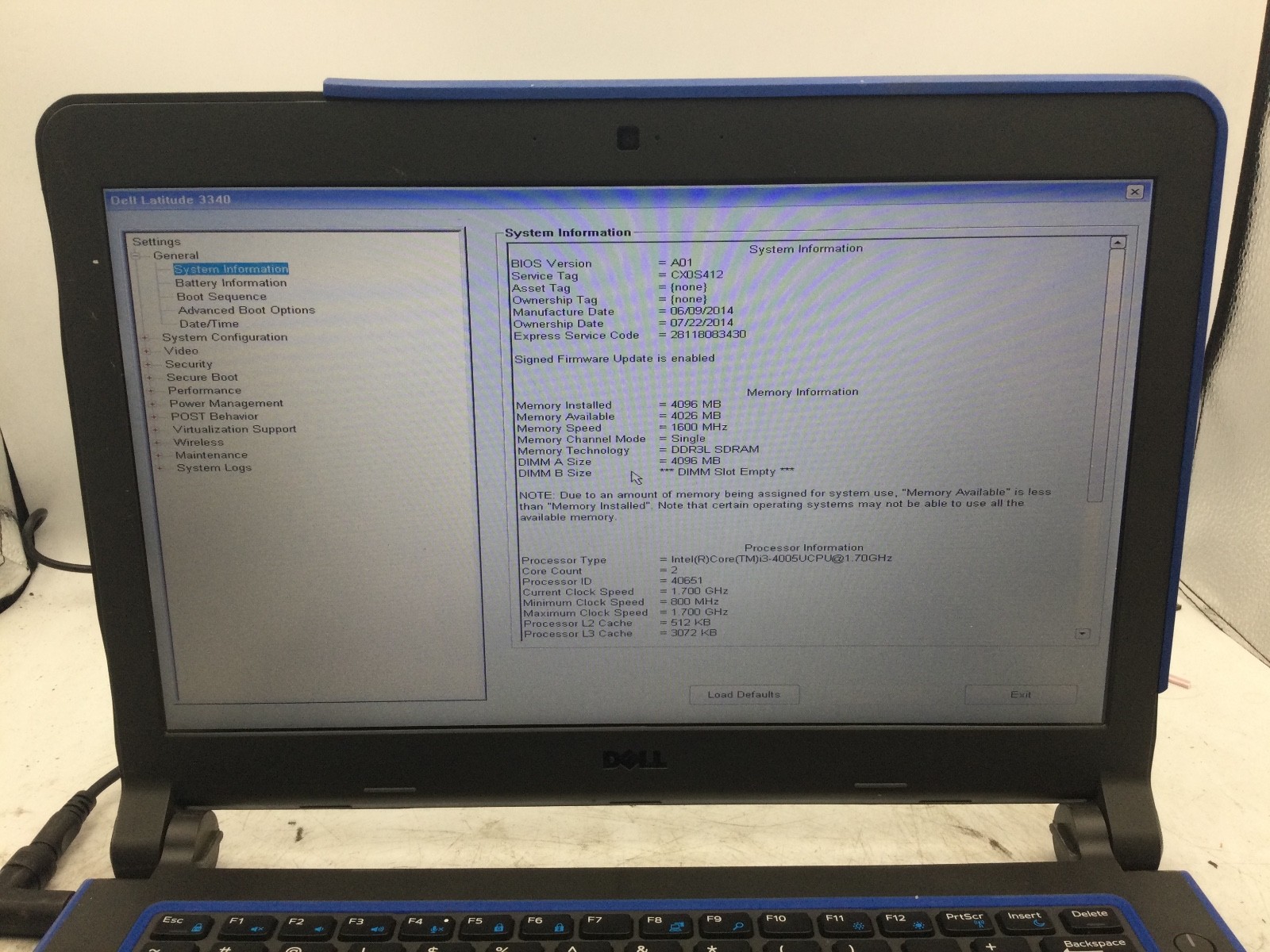 DELL LATITUDE 3340 – BOOTS TO BIOS – INTEL I3 4005 – 4GB RAM -13″- READ DESC-BB