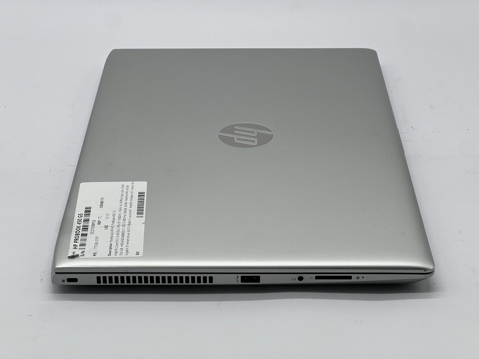 HP ProBook 450 G5, i5-8250U CPU, @ 1.60GHz, 8GB RAM, 256GB SSD-No OS/Charger