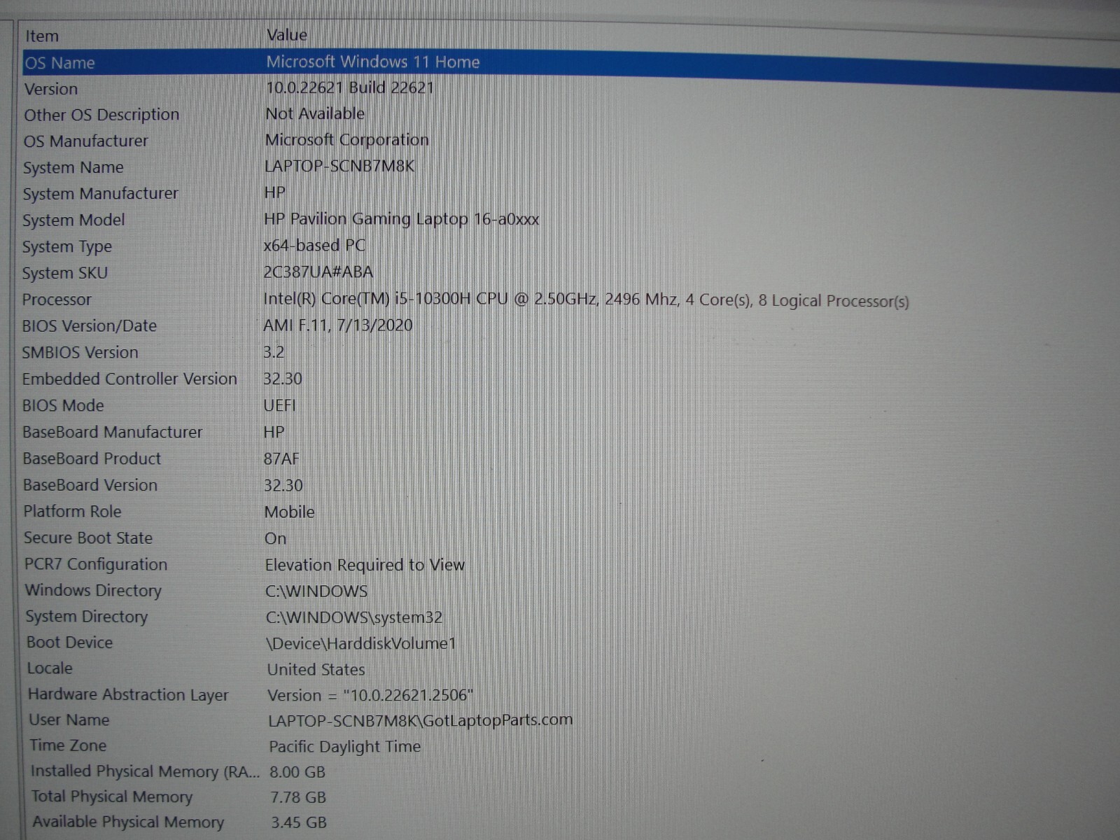 HP Pavilion Gaming 16-A0032DX 16.1” FHD Core i5-10300H 2.5GHz 8GB SSD 512GB