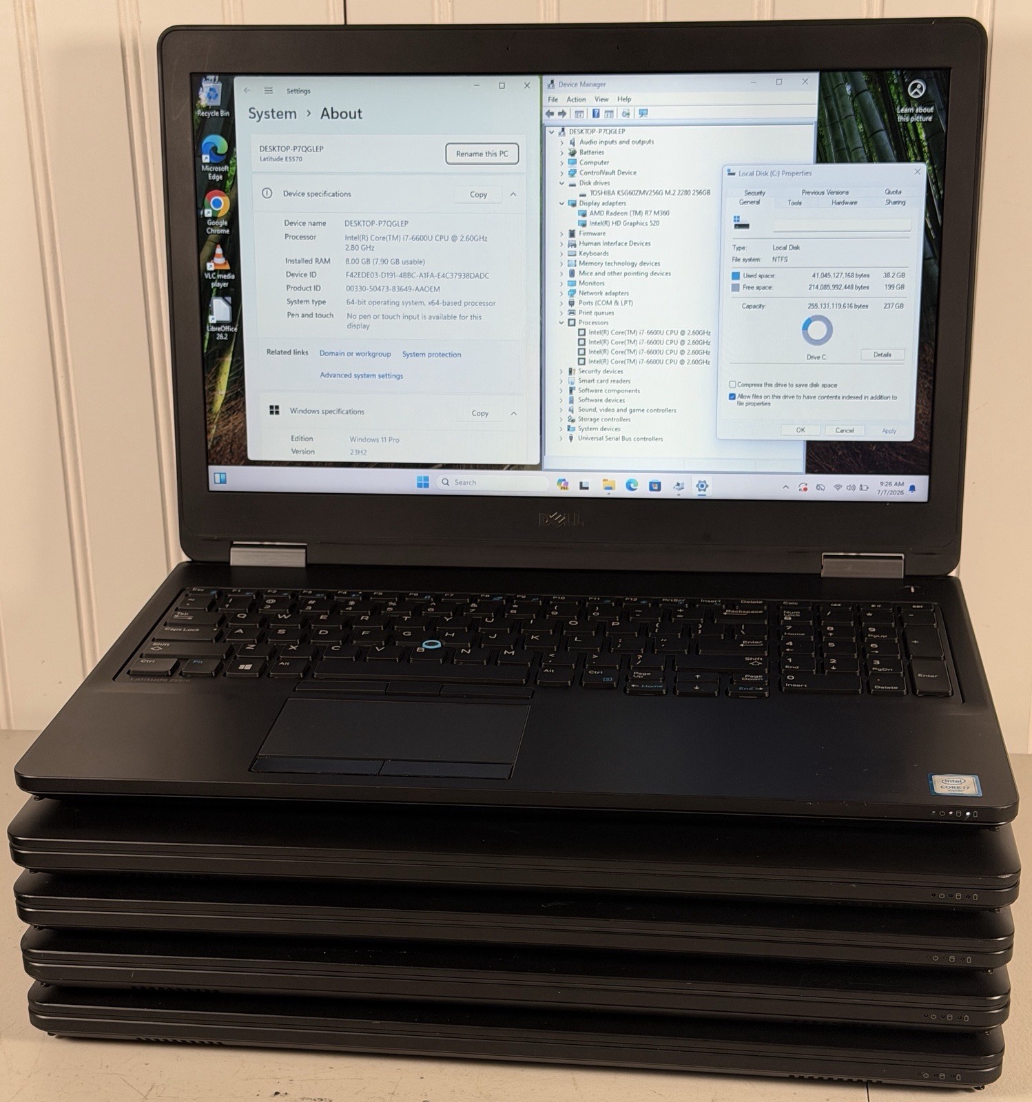 Lot of 6 Dell Latitude E5570 i7-6600U 8GB 256GB SSD Radeon R7 Win11P No Chargers