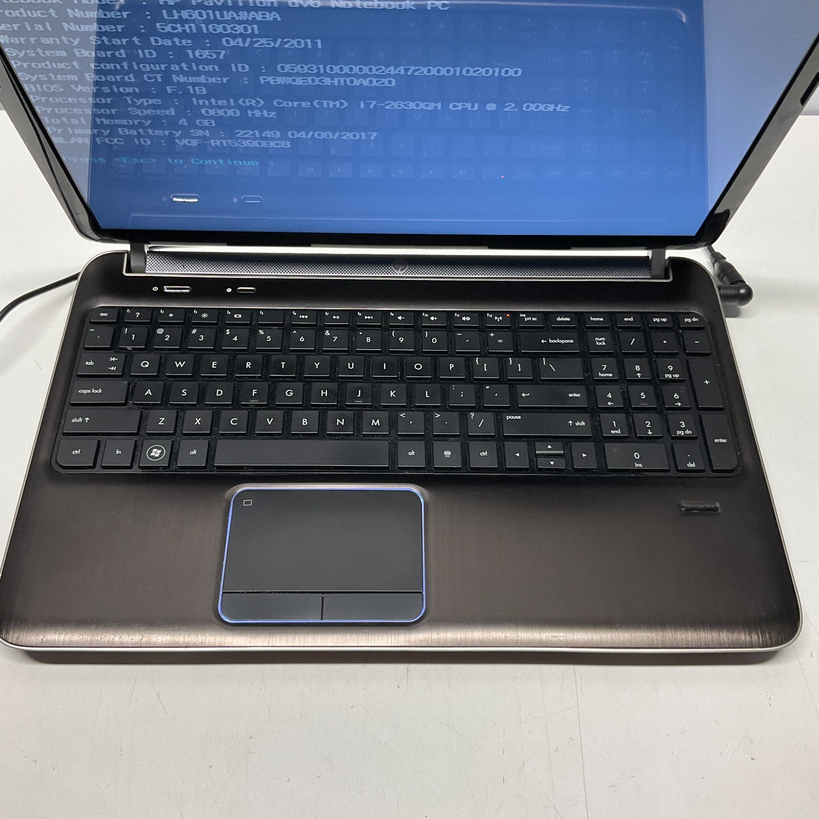 HP PAVILION DV6 Laptop Intel Core i7-2630QM @ 2.00 GHz 4GB NO HDD NO OS