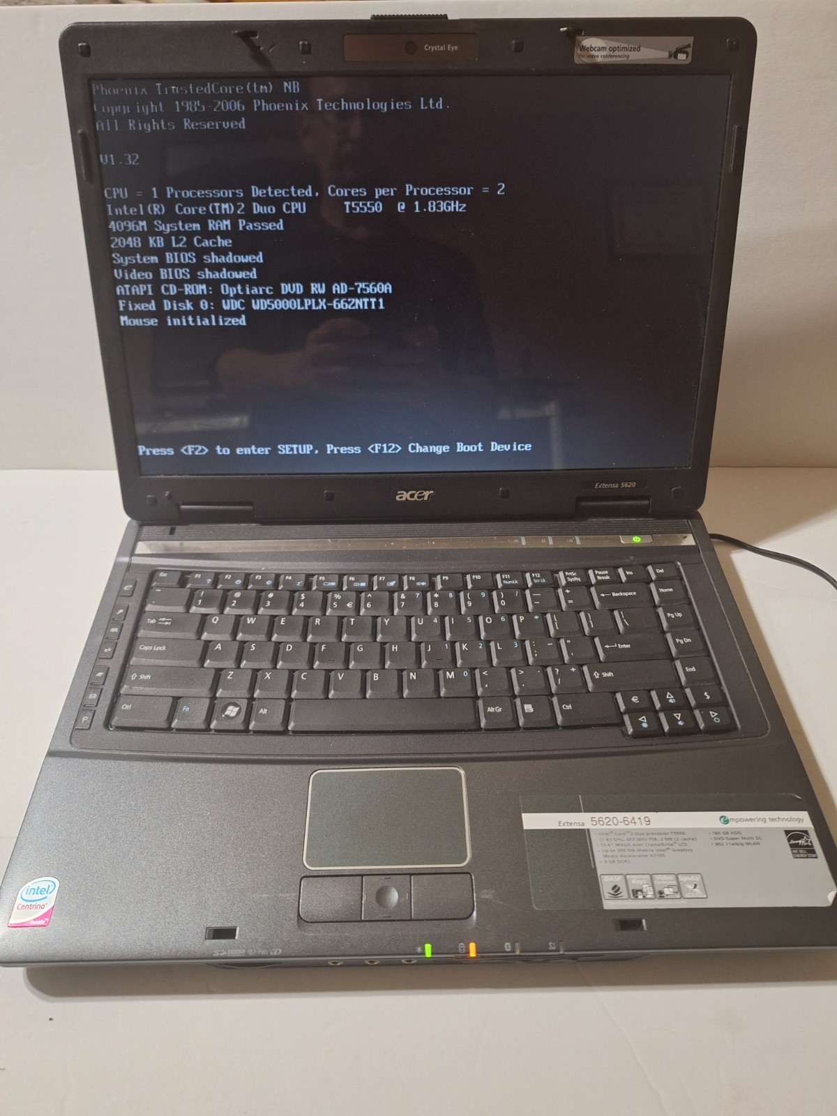 ACER EXTENSA 5620 LAPTOP PC CORE 2DUO 1.83GHz 4GB RAM WIN7 PRO OFFICE USED