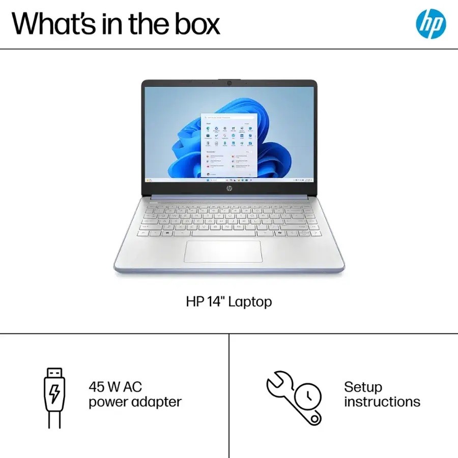 HP 14″ HD Laptop Intel Processor N150 16GB RAM 128eMMC + 256G SD Card Win11Pro