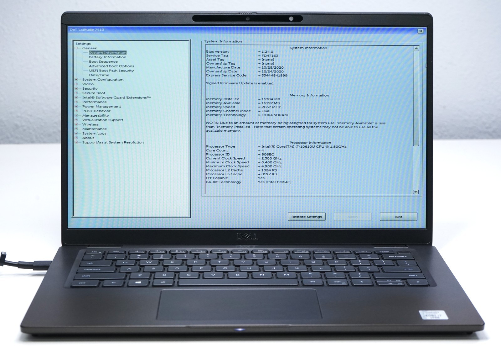 Dell Latitude 7410 Laptop Intel Core i7-10610U @1.80GHz 16GB RAM (No SSD)