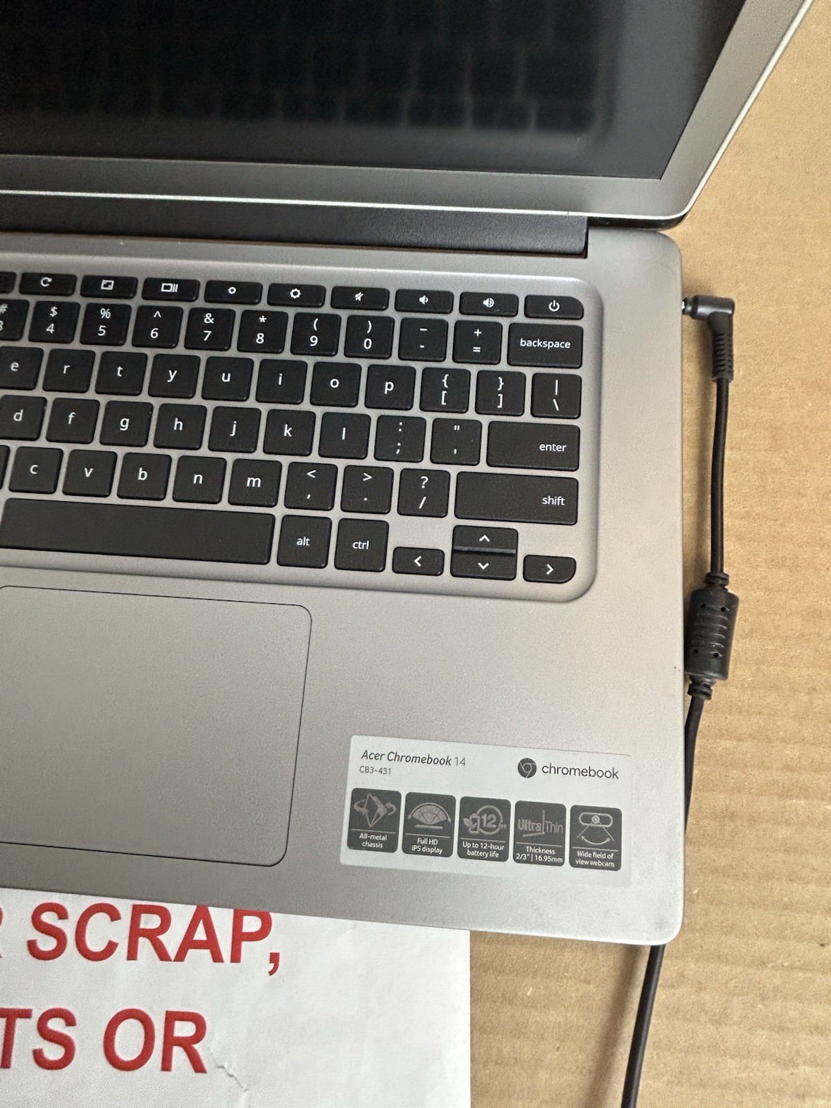 Acer Chromebook 14 Cb3-431 2017 Working w/ **BAD BATTERY / PARTS or Repair