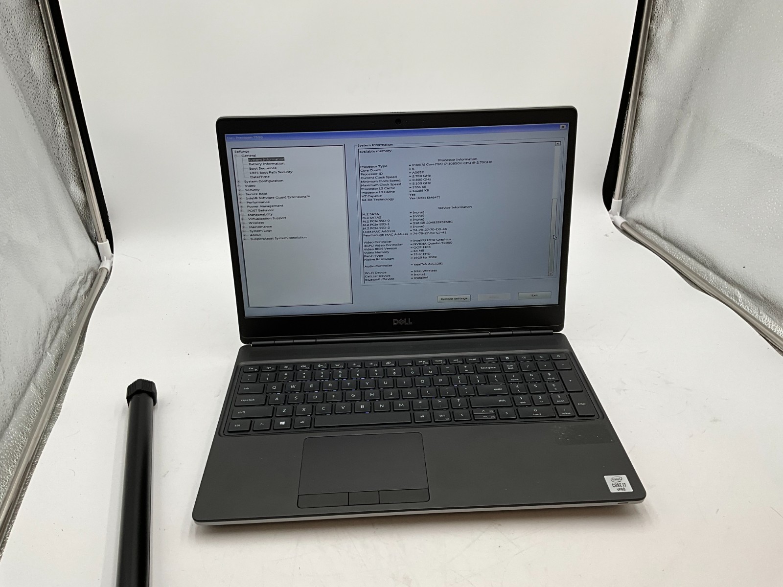 DELL Precision 7550 i7-10850H 2.70gh 32gb 512gb T2000 15.6″ LAPTOP 4S729C3