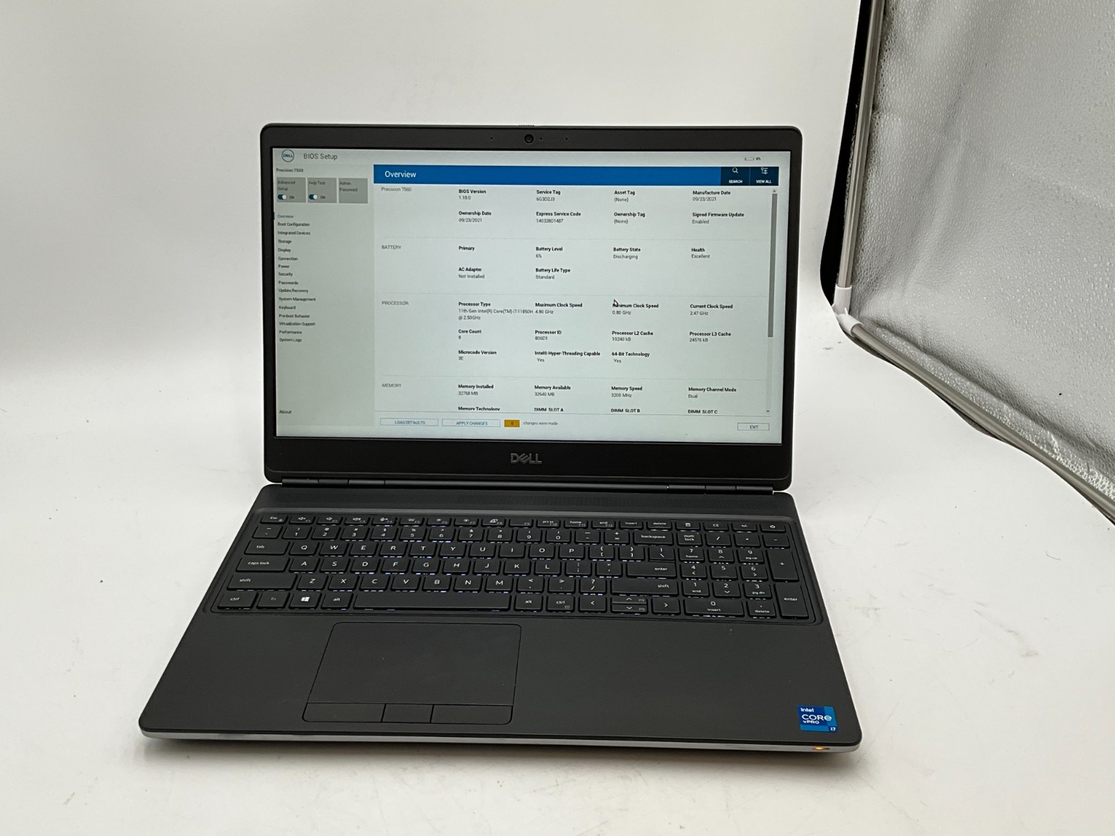 DELL Precision 7560 i7-11850H 2.50g 32GB 1TB T1200 15.6″ WIN11 *READ* 6G3D2J3