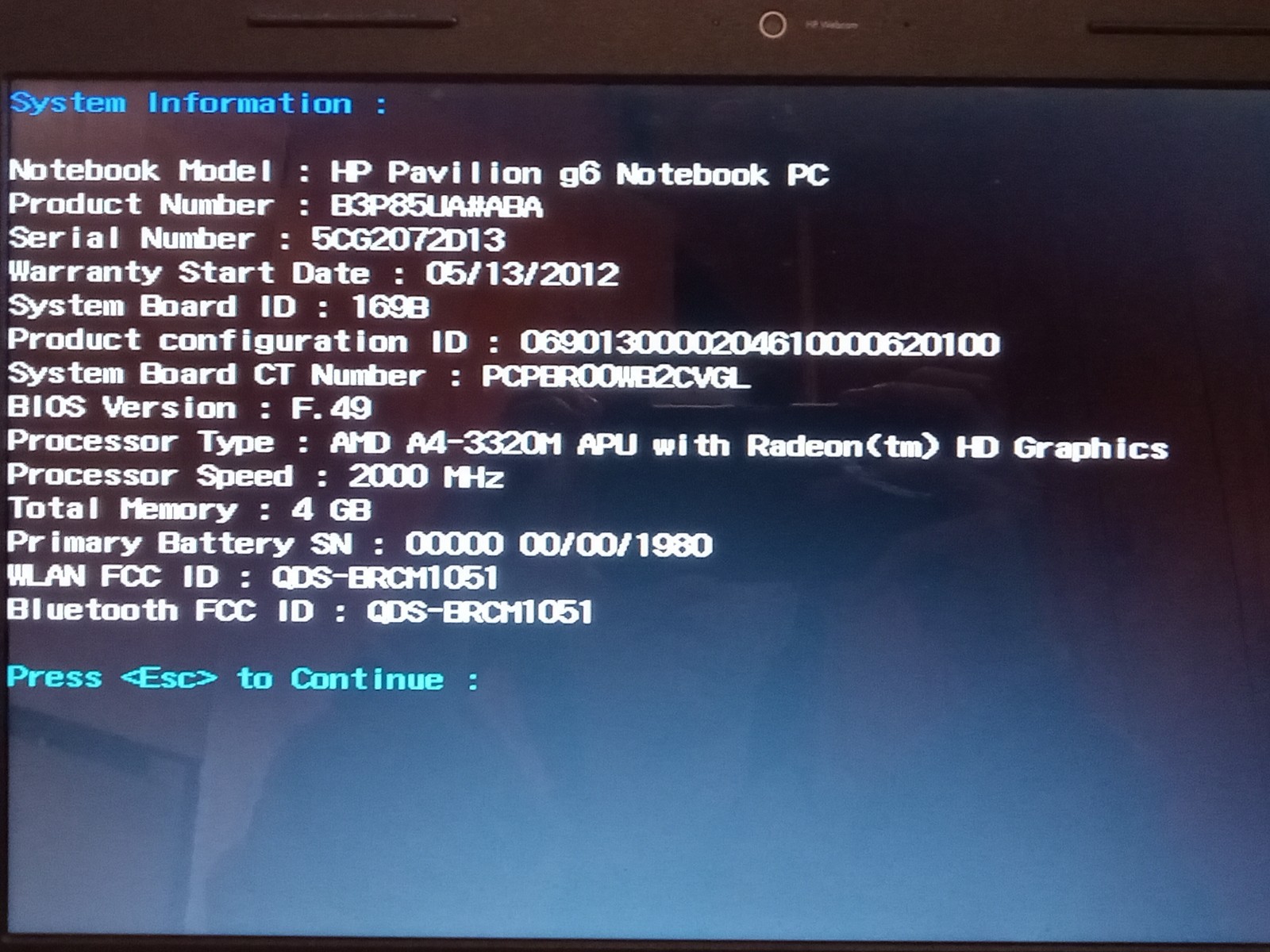 Used, HP Pavilion g6, Laptop, AMD A4-3320M APU with Radeon HD Graphics