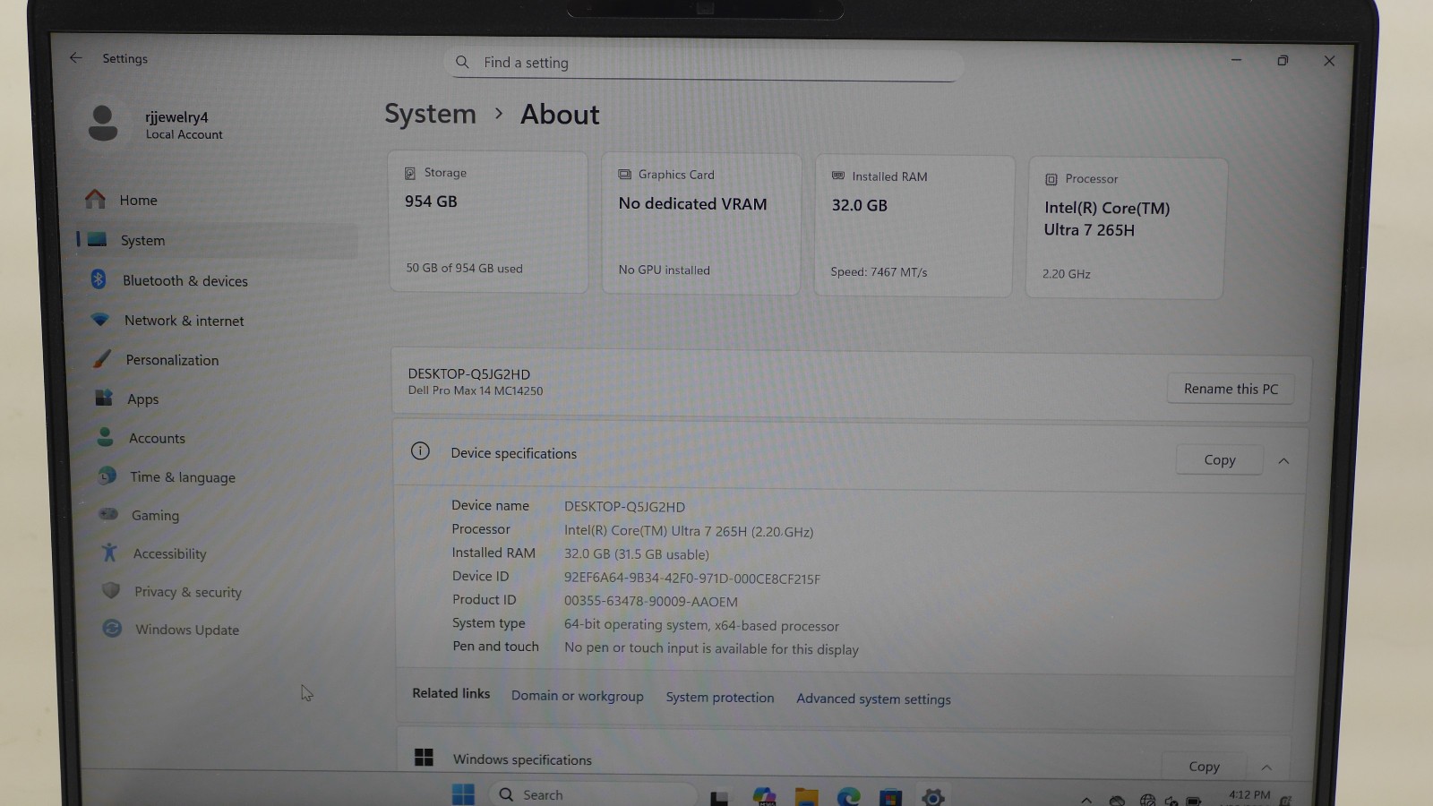 Dell Pro Max 14 MC14250 14″ 1TB 2.2GHz 32GB RAM Intel Core Ultra 7 (H90001237)