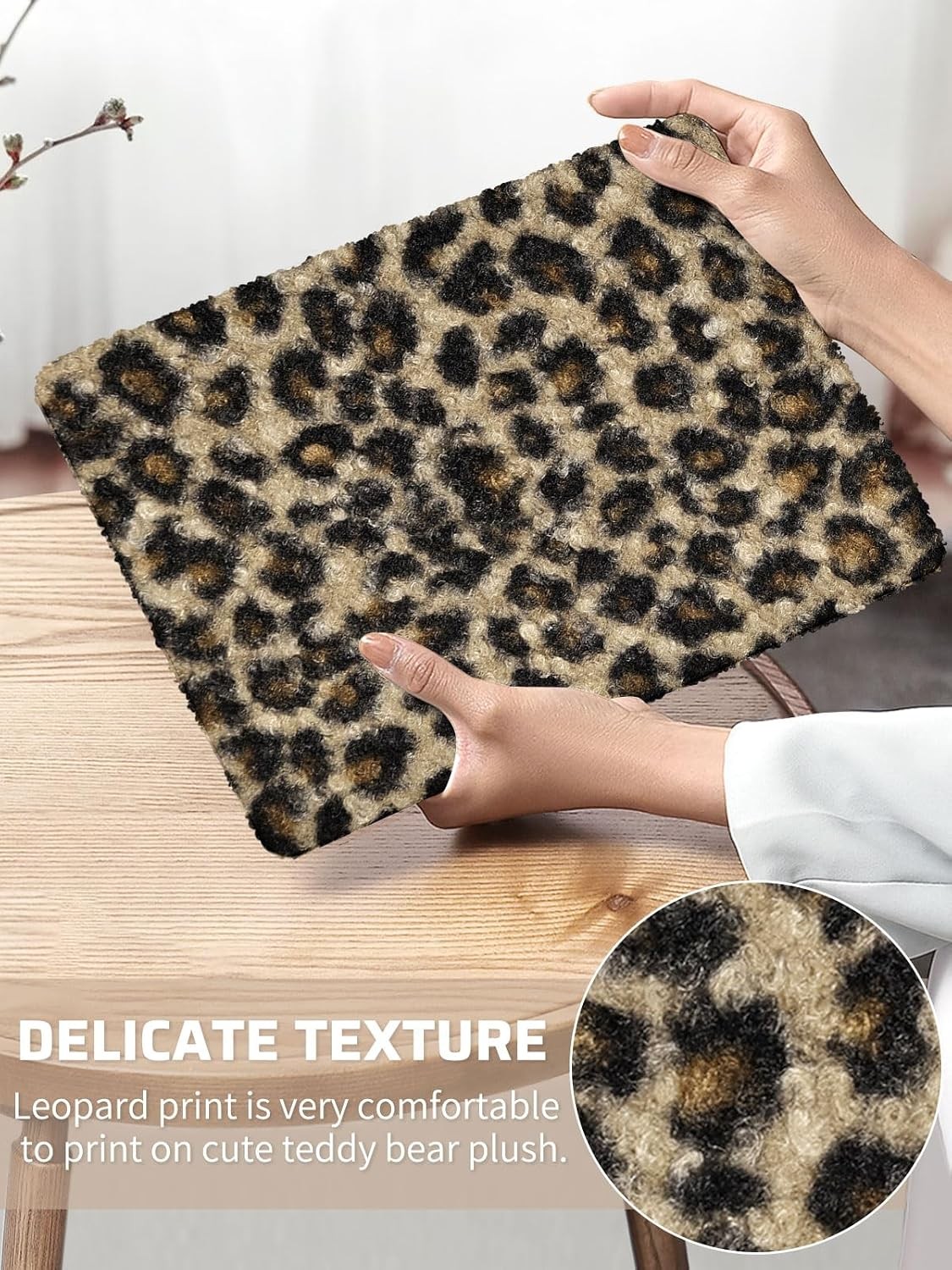 Elegant Leopard Print Soft Plush Faux Skin Leather Plastic Hard Shell Case for M