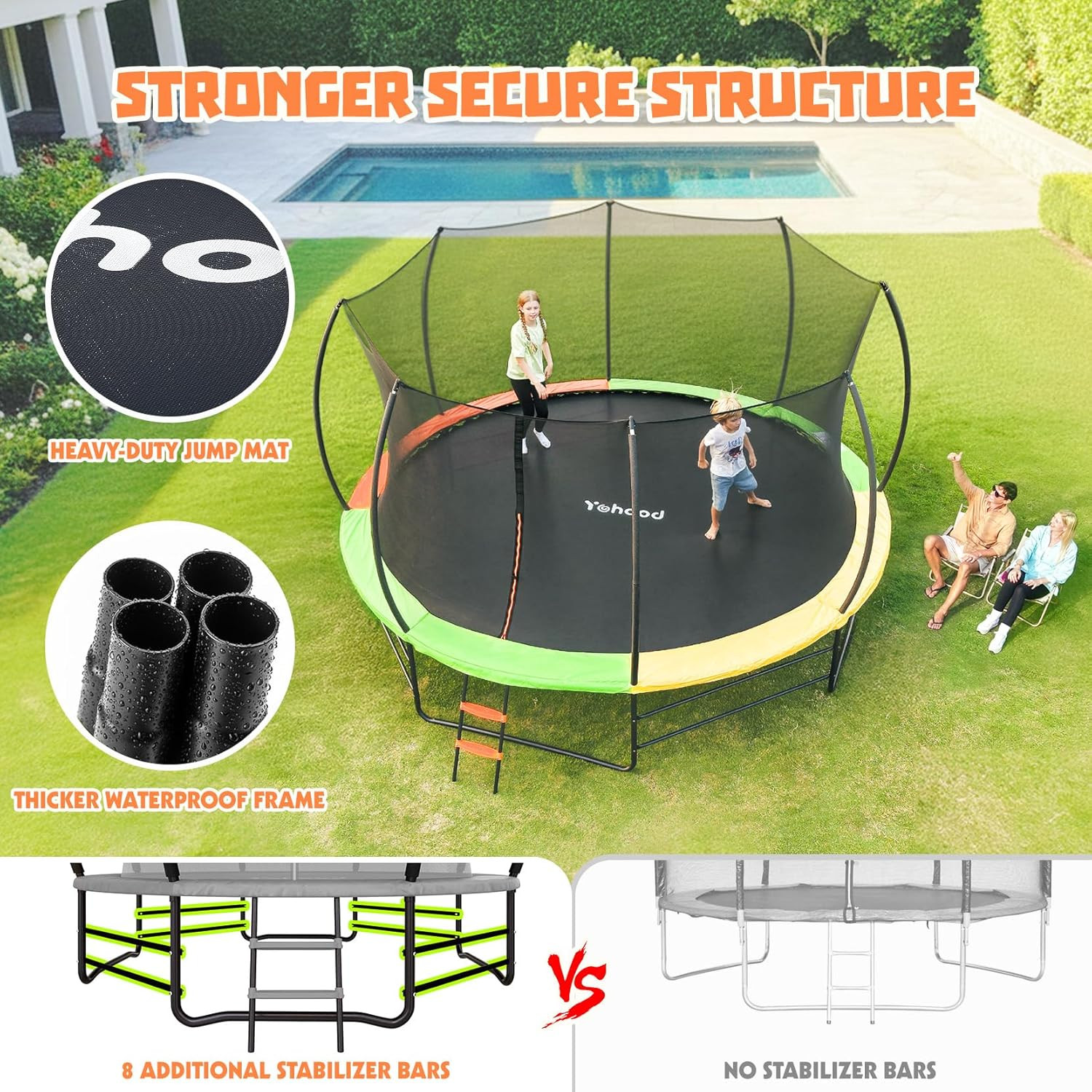 Yohood Trampoline Outdoor 12FT 14FT, Recreational Trampolines with Enclosure Net