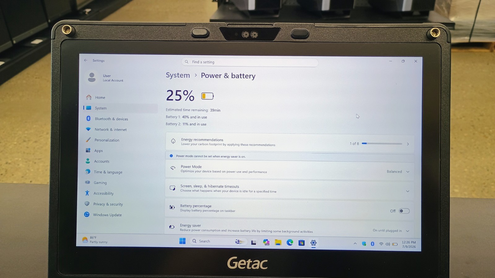 Getac V110G6 Quad Core i5-10210U 1.60GHz – 256GB SSD – 16GB – Win 11 Pro