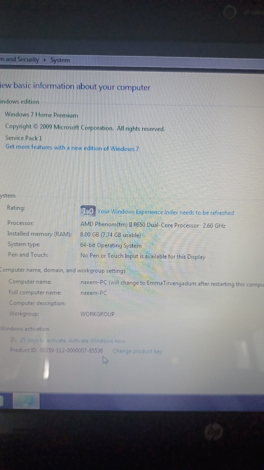 HP Pavilion G6 Notebook PC Laptop; 500GB HDD,8GB, Windows 7 HOME PREMIUM