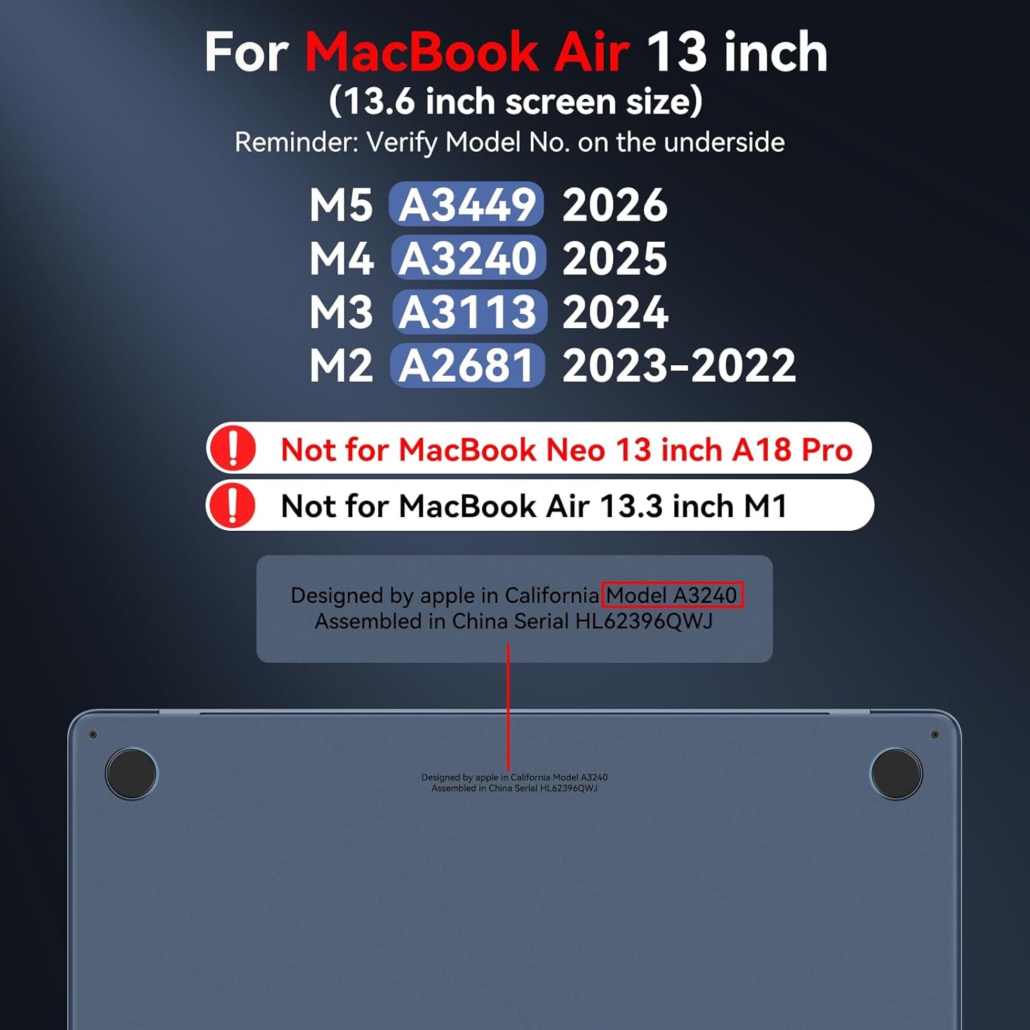 MacBook Air 13 inch Case, M5 M4 M3 M2 2026-2022 A3449 A3240 A3113 A2681, Scratch