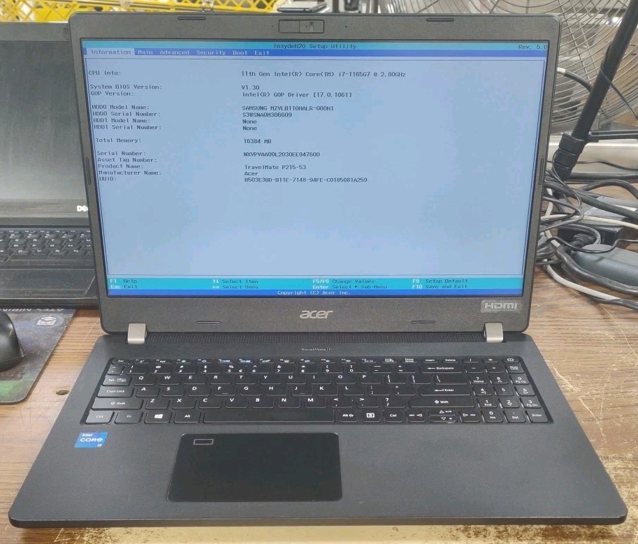 Acer TravelMate P215-53 N19Q8 W/ I7-1165G7, 16GB, 1TB.