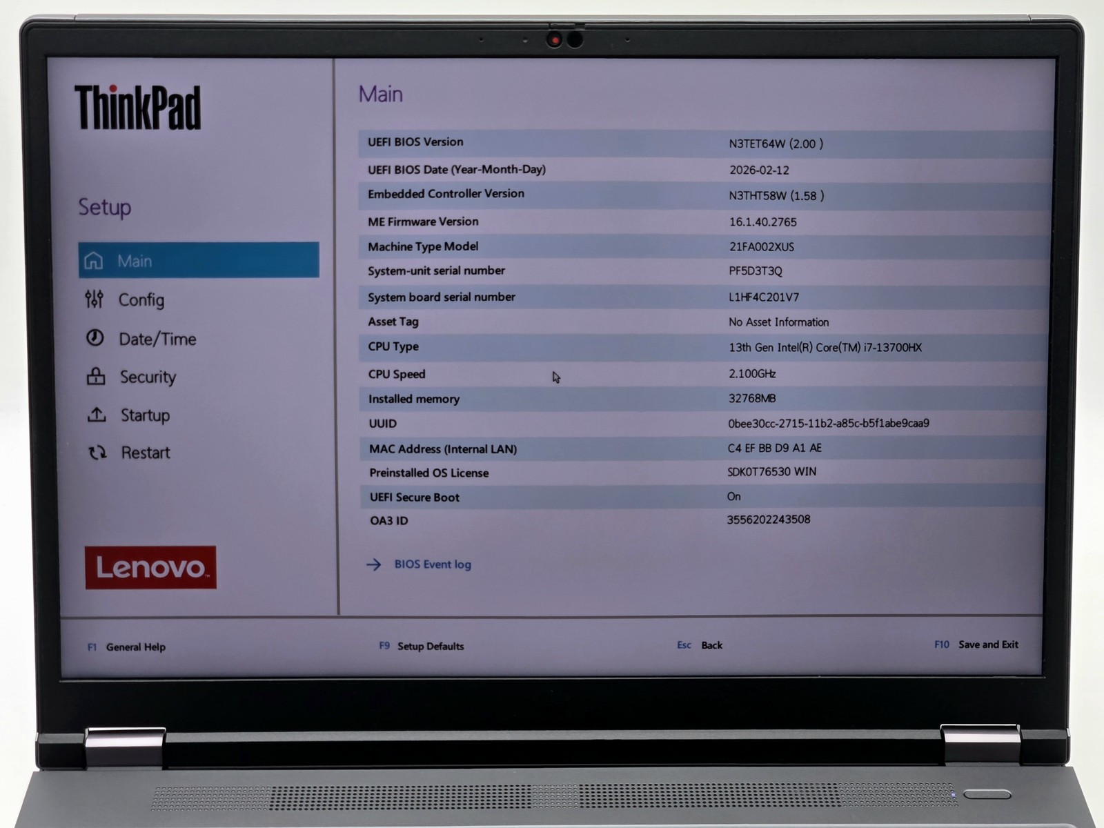 Lenovo ThinkPad P16 Gen 2 16″ i7-13700HX 32GB 1TB RTX 4000 Ada Win11 Pro Wty